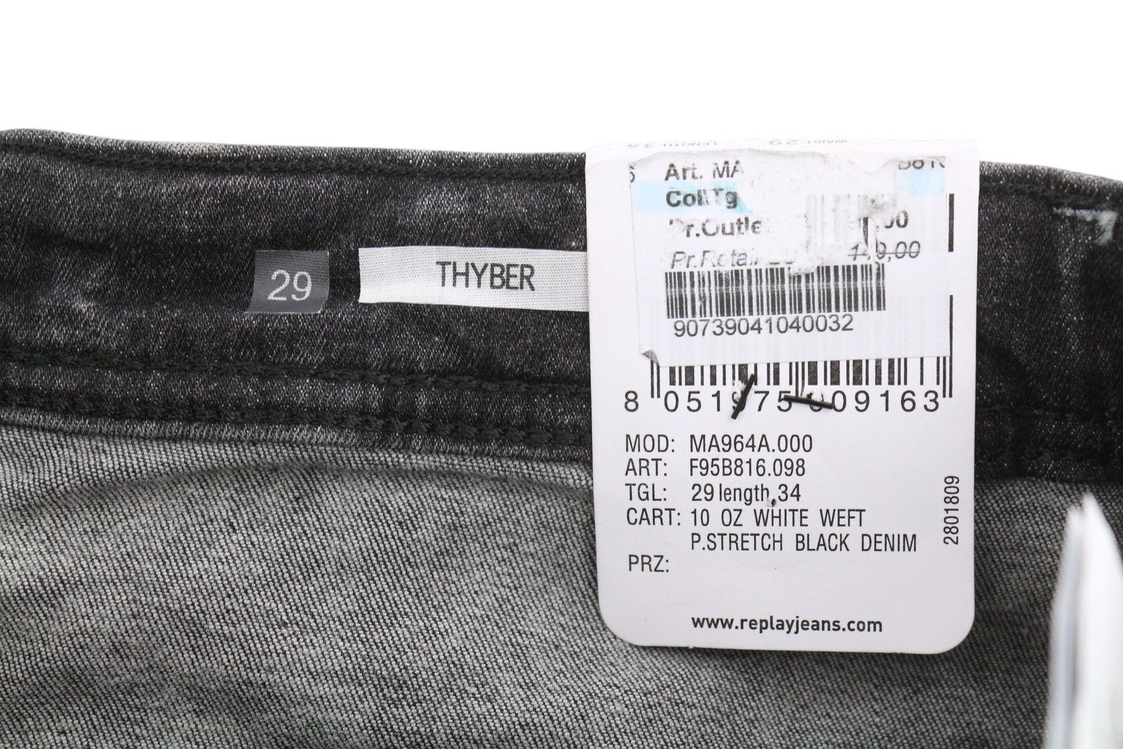 Replay THYBER W29/L34 Black Faded Stretch Slim Jeans 89125 Size US 29 - 6 Thumbnail