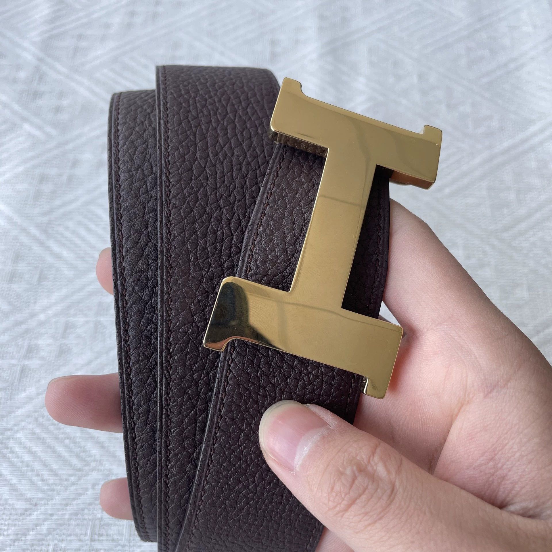 Hermes HERMES H Logo Togo Belt Black/Silvertone 3.8cm 126cm Size ONE SIZE - 2 Thumbnail