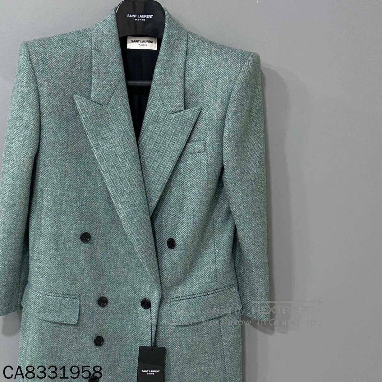 Saint Laurent Paris Saint Laurent Light Green Herringbone Blazer. Size XS / US 0-2 / IT 36-38 - 2 Thumbnail
