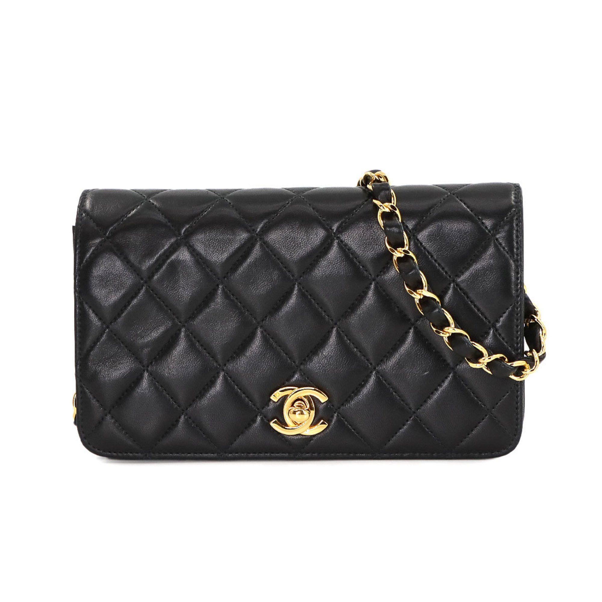 Chanel Matelasse Chain Shoulder Bag Leather Black Gold Metal Fittings, Women's