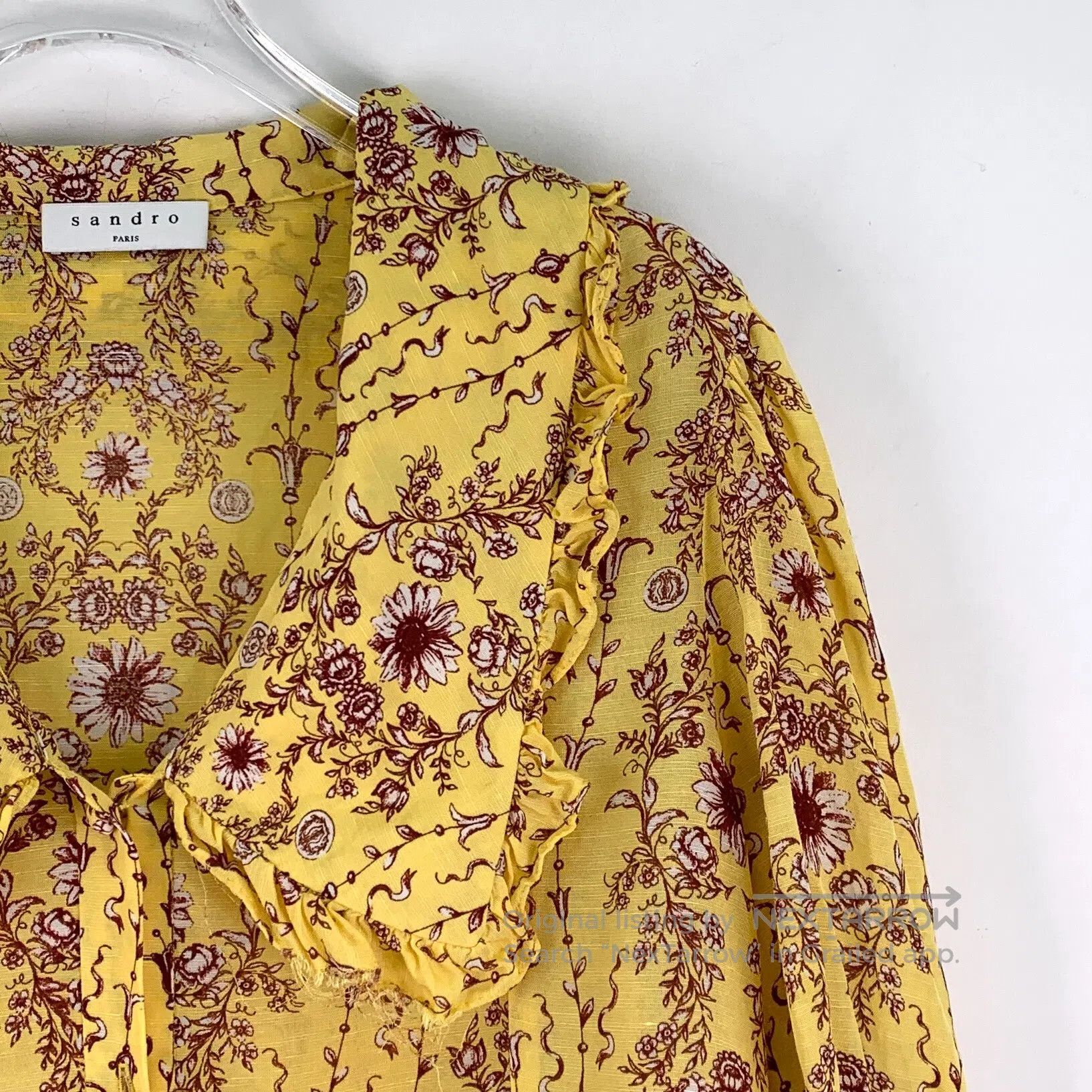 Sandro Sandro Yellow Floral Print Peter Pan Collar Short Sleeve S Size M / US 6-8 / IT 42-44 - 3 Thumbnail