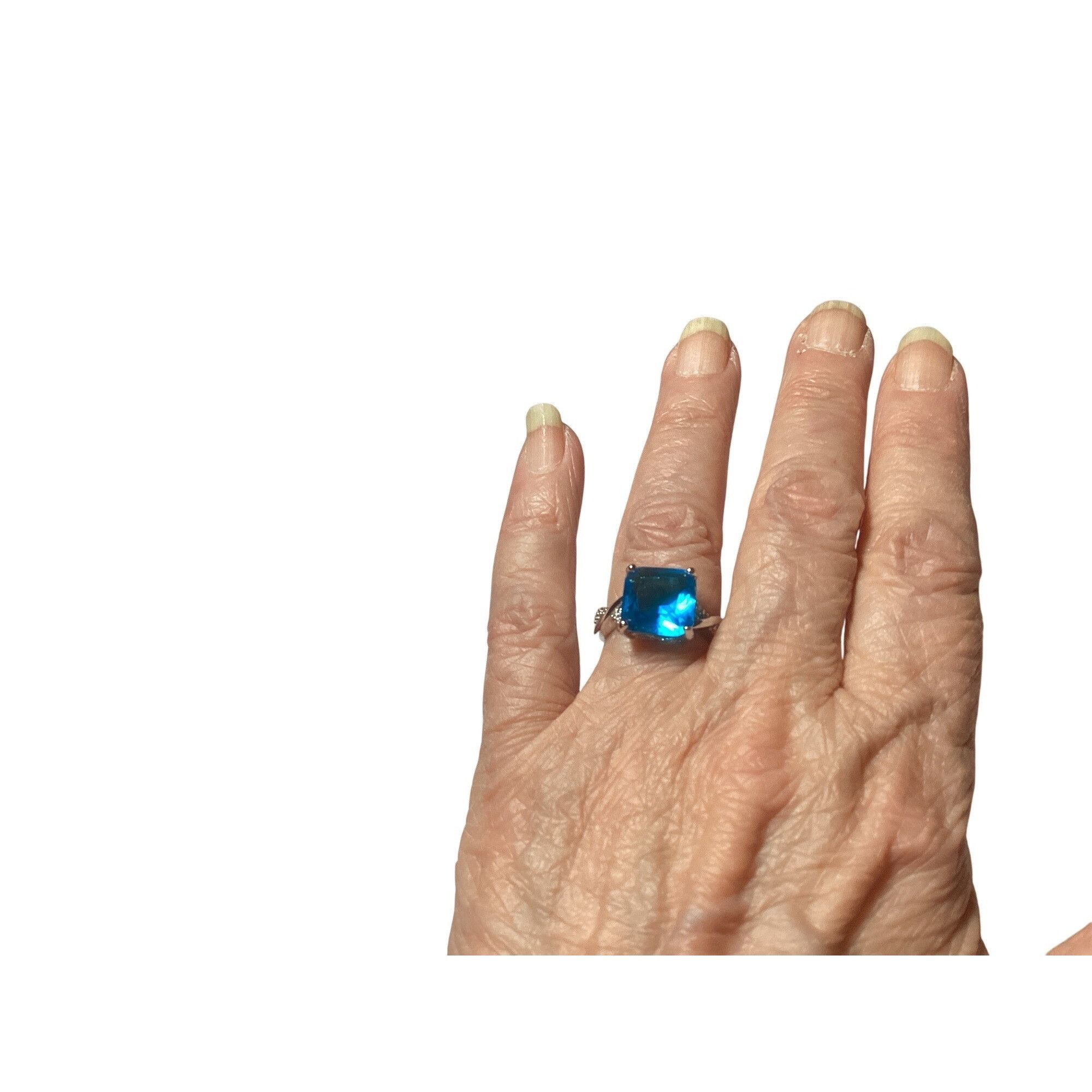 Other Large Beautiful Square Blue Glass Stone .925 Silver Ring Siz Size ONE SIZE - 1 Thumbnail