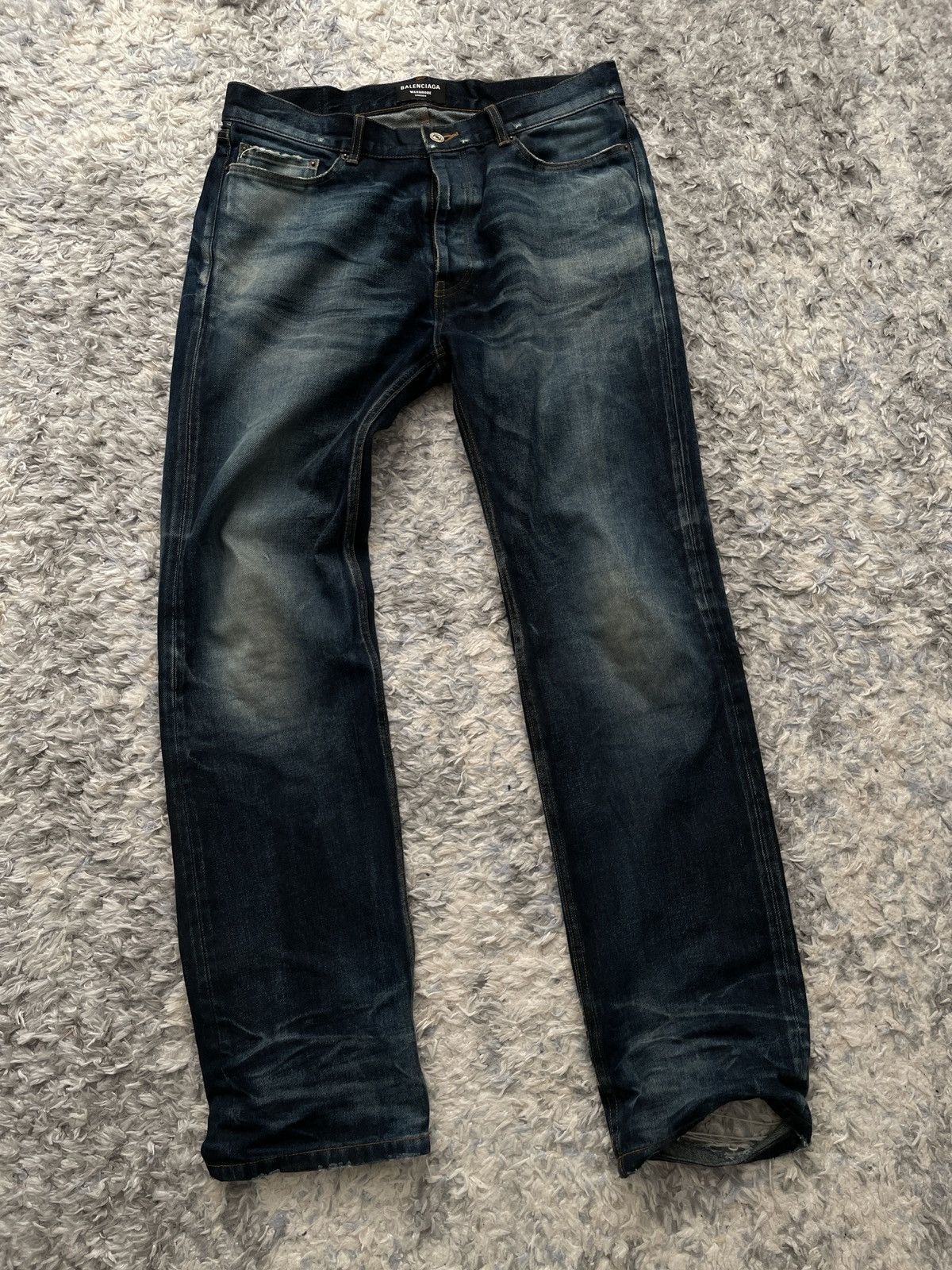 image of Balenciaga Distressed Jeans in Blue, Men's (Size 33)