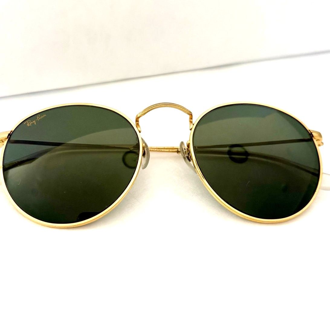 RayBan B&L Ray-Ban VTG Gold Round Metal Sunglasses G-15 Green 50mm Size ONE SIZE - 1 Thumbnail
