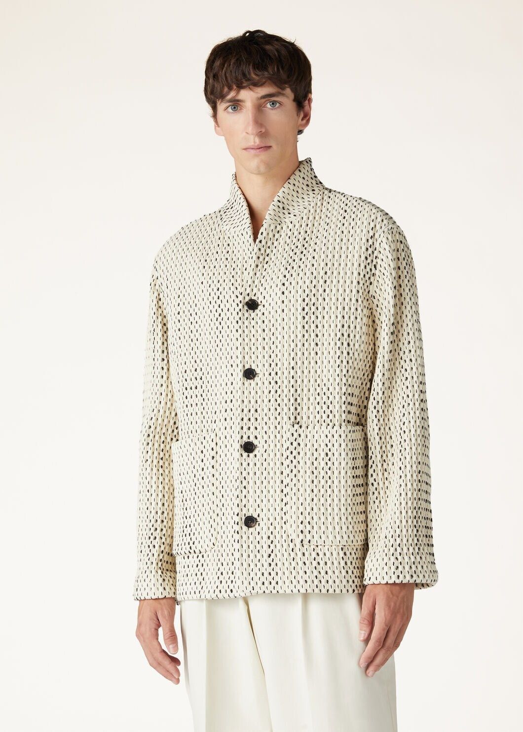Loro Piana o1w1db10225 FAN9995 Joren Jacket in Ivory & Black Size US XL / EU 56 / 4 - 4 Thumbnail
