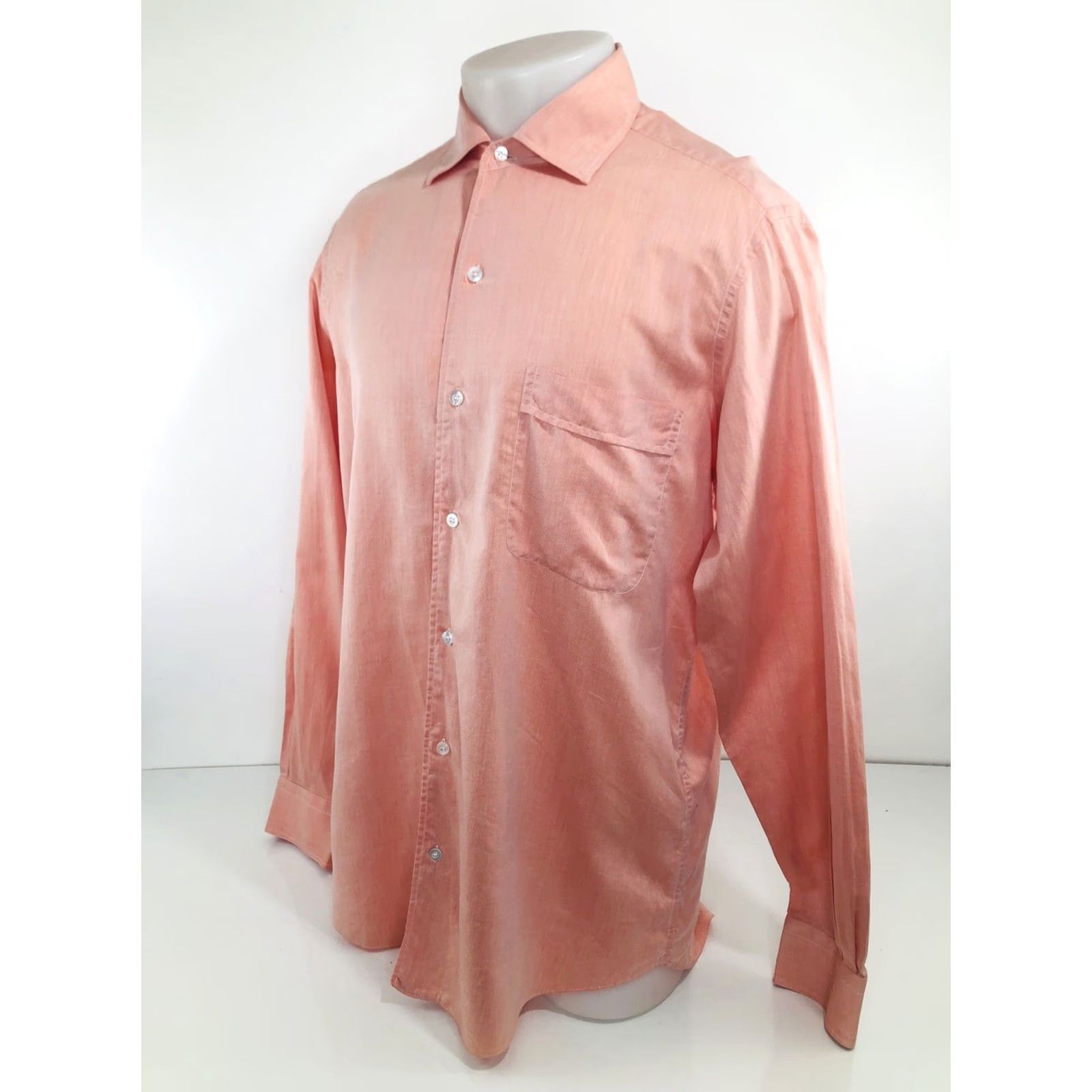 Vintage Fray Italy Mens L Cotton Shirt Button-Up Long Sleeve Chambray Pink Salmon XXL? Size US L / EU 52-54 / 3 - 3 Thumbnail