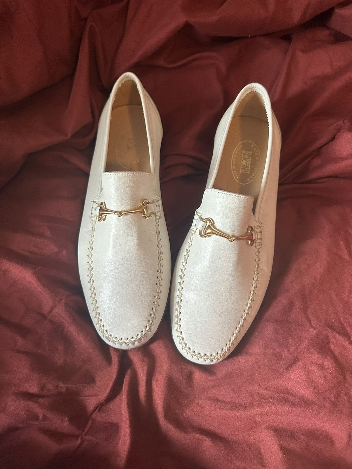image of Maus Hoffman Maus & Hoffman Slip-On White Leather Loafers Men's Size 10