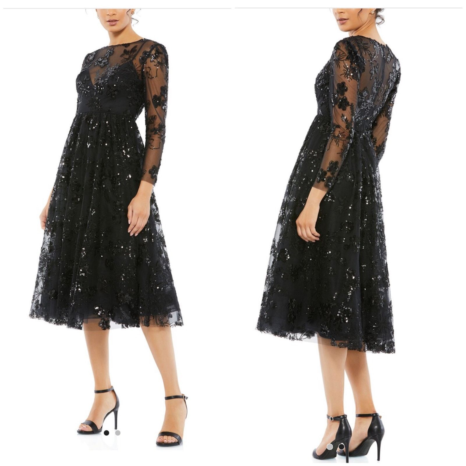 MACH & MACH Mac Duggal A-Line Midi Dress black sequin embellished size 2 Size XS / US 0-2 / IT 36-38 - 1 Thumbnail