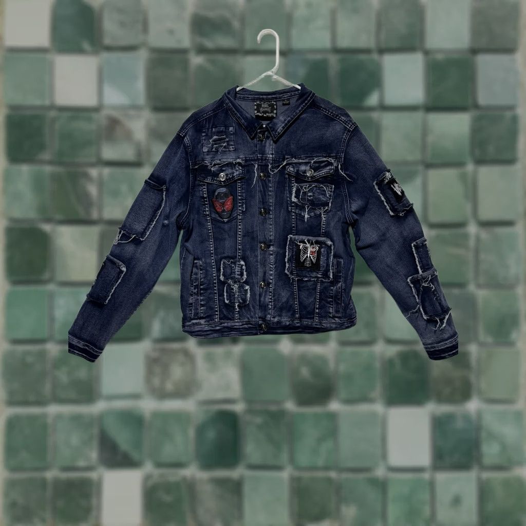 Denime Rebel Vengeance Denim Jacket Blue Men’s XL Jacket Bomber Jacket Casual Blue Rebellion Skull Gothic Size US 36 / EU 52 - 1 Thumbnail