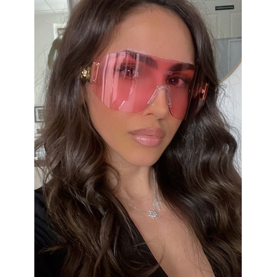 image of New Versace Ve2258 Mask Shield Sunglasses In Pink Tint, Men's