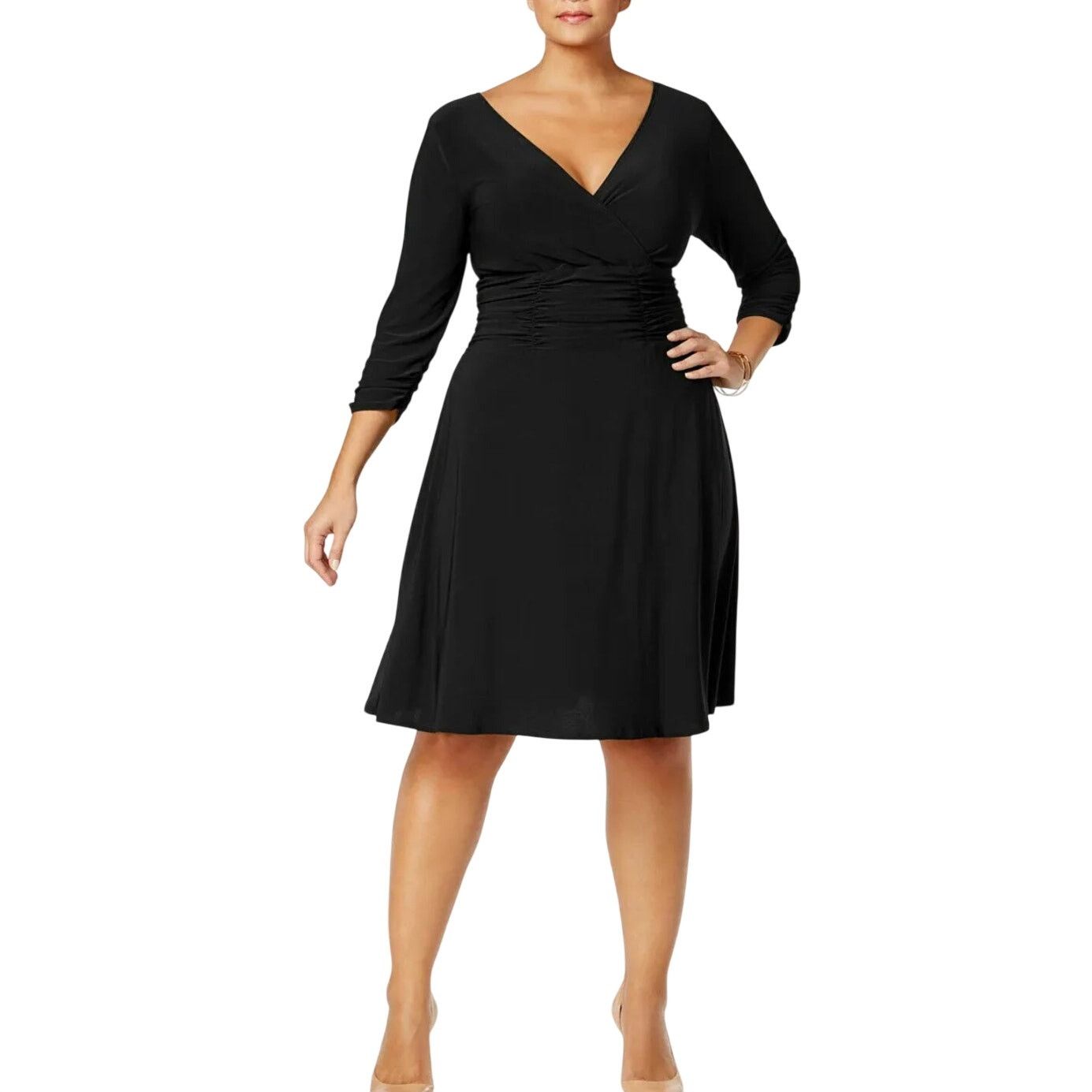 Other NY Collection Women's Ruched A Line 3/4 Sleeve Dress MP NWT Size M / US 6-8 / IT 42-44 - 1 Thumbnail
