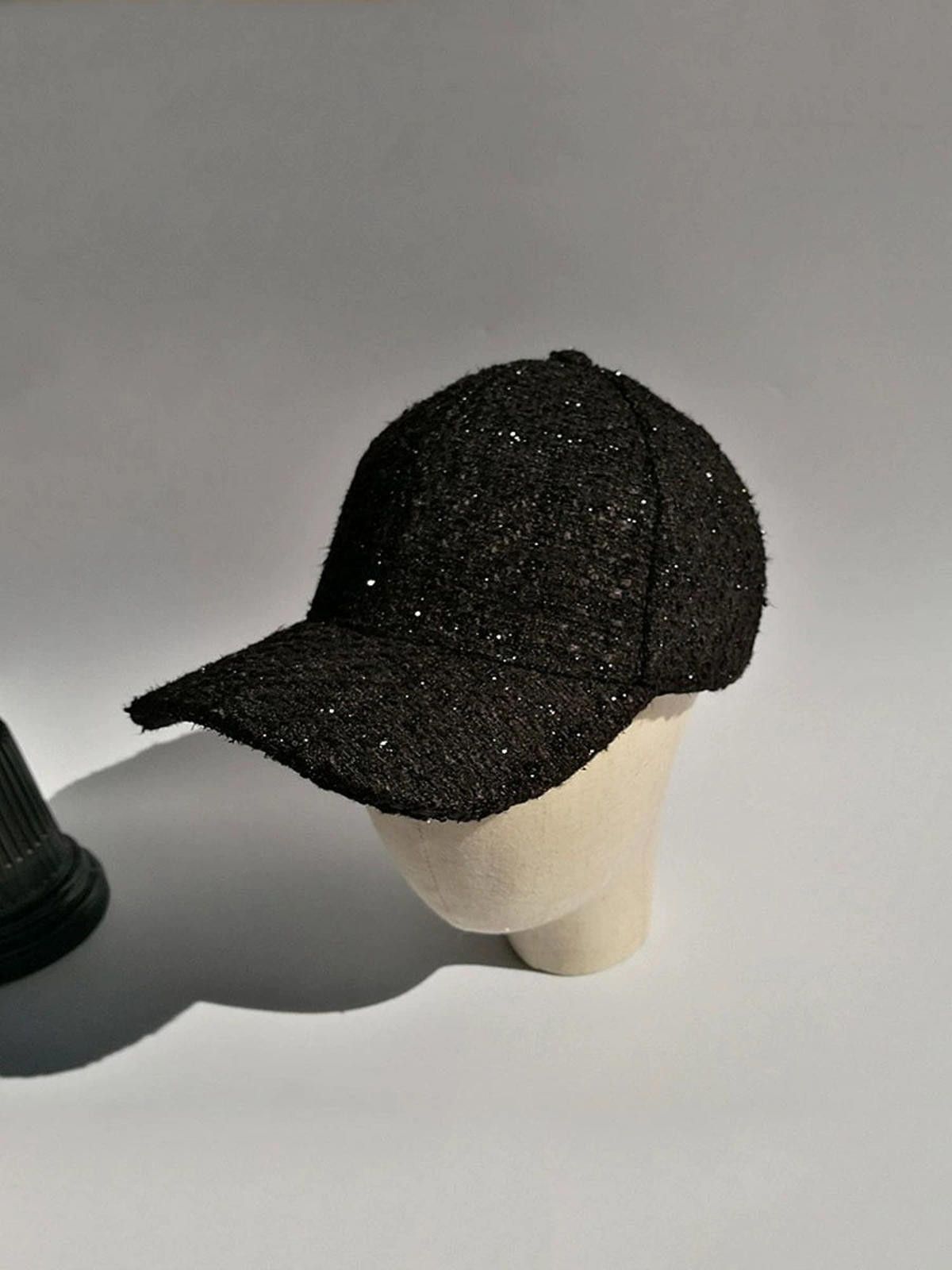 Japanese Brand Black Sparkly Tweed Baseball Cap Size ONE SIZE - 3 Thumbnail