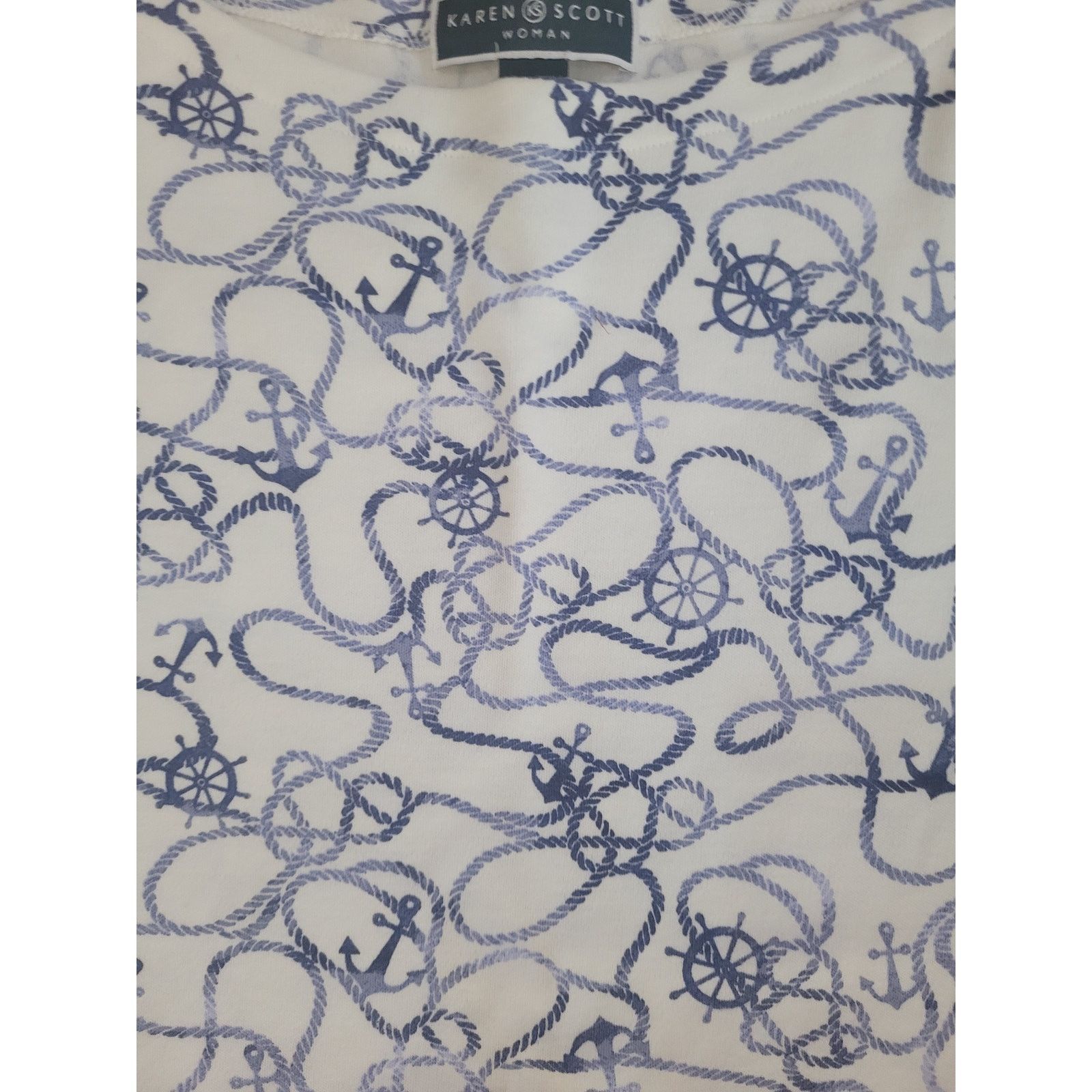 Other Karen Scott White Shirt Blue Anchors/Helm Sz 1X Size XL / US 12-14 / IT 48-50 - 3 Thumbnail