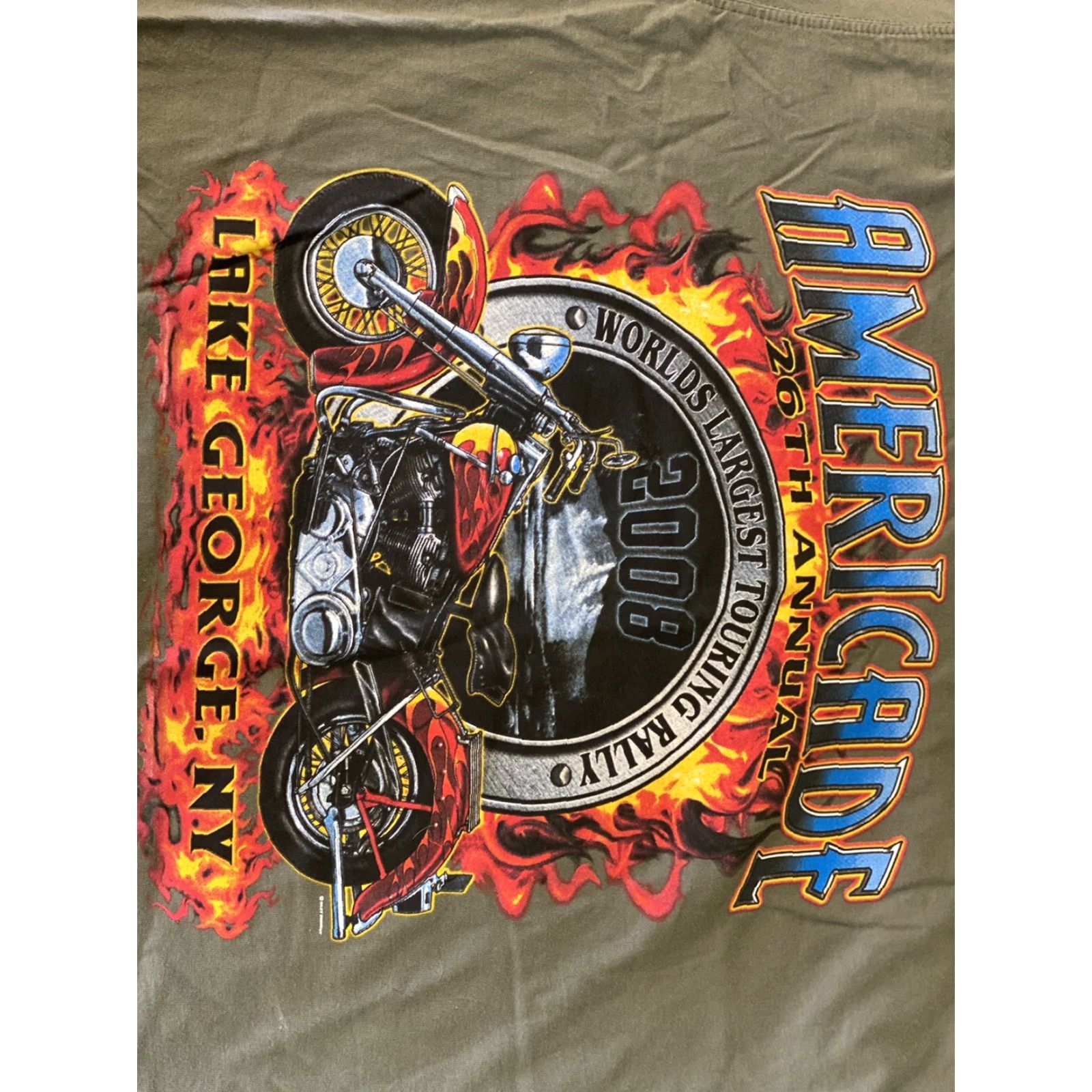 Harley Davidson Harley-Davidson T-Shirt Mens XL Brown Motorcycle Americade Lake George NY 2008 Size US XL / EU 56 / 4 - 3 Thumbnail