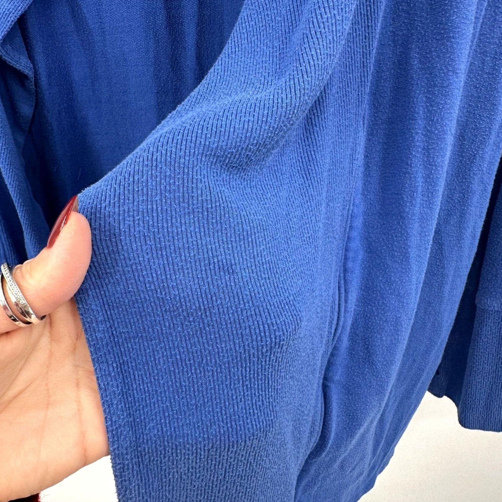 Lilly Pulitzer Lilly Pulitzer Cardigan Sweater Blue Drape Front Womens Size L Modal Spandex Knit Logo Raglan Sleeve Long Sleeve Cowl Neck Open Breathable Relaxed Fit Size L / US 10 / IT 46 - 4 Thumbnail
