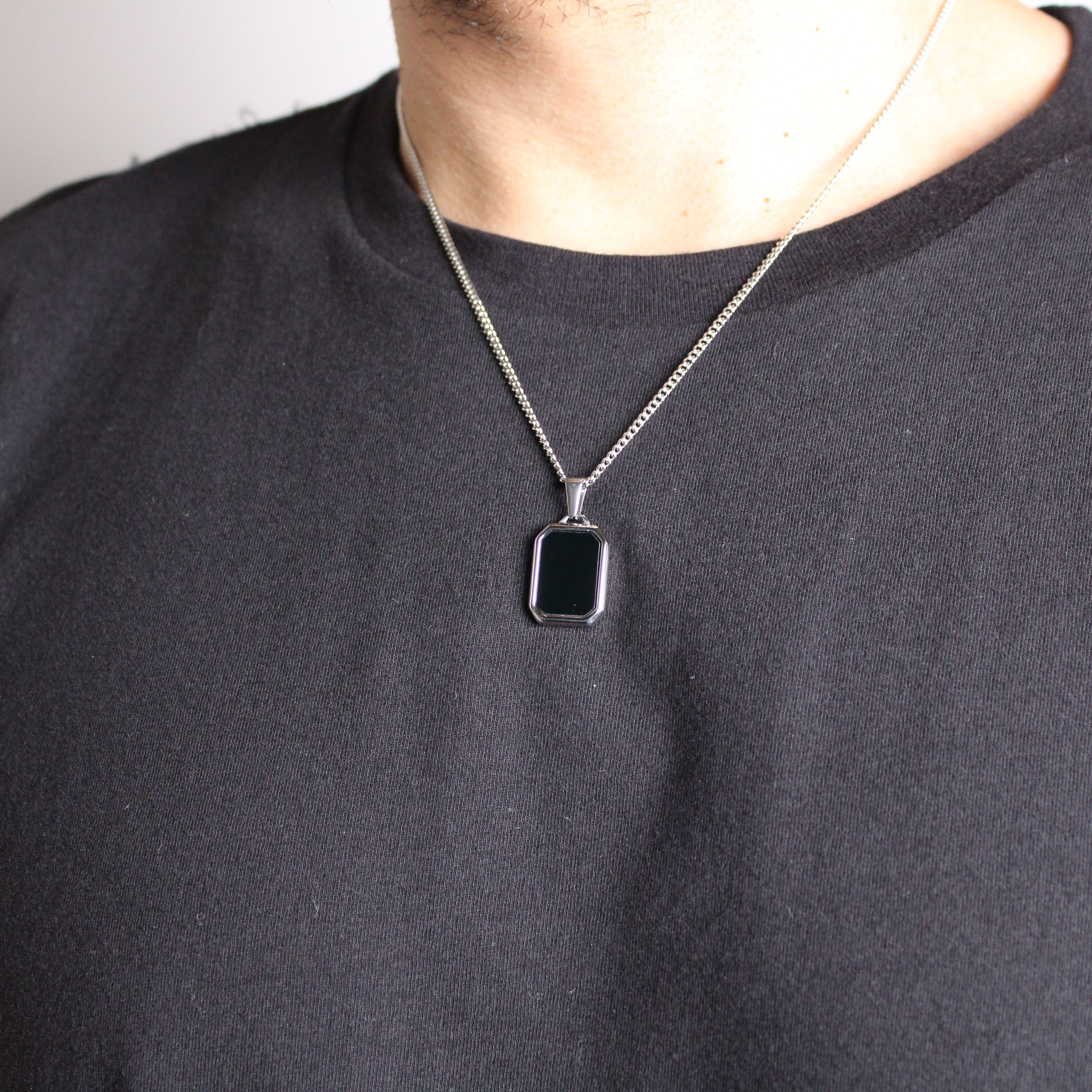 Jewelry Silver Onyx Pendant Chain Necklace Size ONE SIZE - 1 Thumbnail