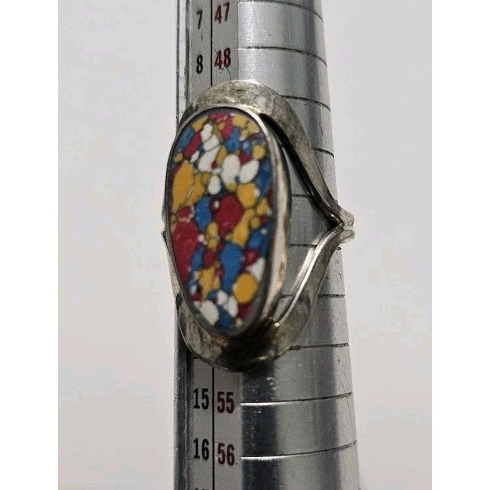 Other Rainbow Mosaic Jasper Style Gemstone 925 Silver Ring Size 6 Size ONE SIZE - 7 Thumbnail