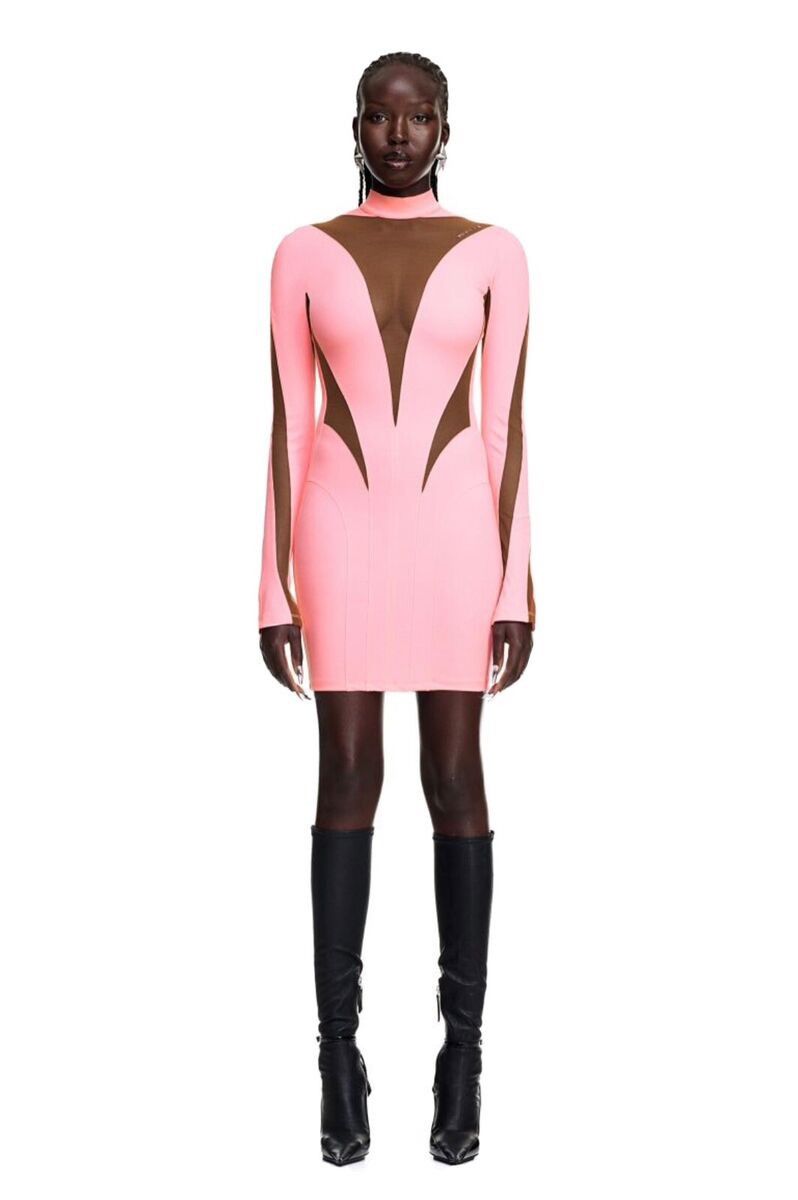 H&M Mugler X H&M Illusion Mesh Paneled Mini Dress Size XXL / US 16-18 / IT 52-54 - 2 Thumbnail