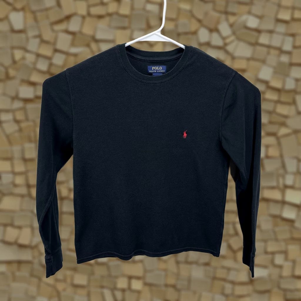 Polo Ralph Lauren Polo Ralph Lauren Thermal Shirt Women’s Large Black Waffle Knit Long Sleeve Tee Size L / US 10 / IT 46 - 1 Thumbnail