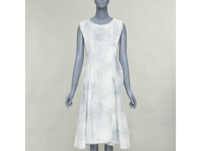 Marni MARNI off white steel blue tie dye print cotton round neck layered dress IT36 XXS Size XS / US 0-2 / IT 36-38 - 1 Thumbnail