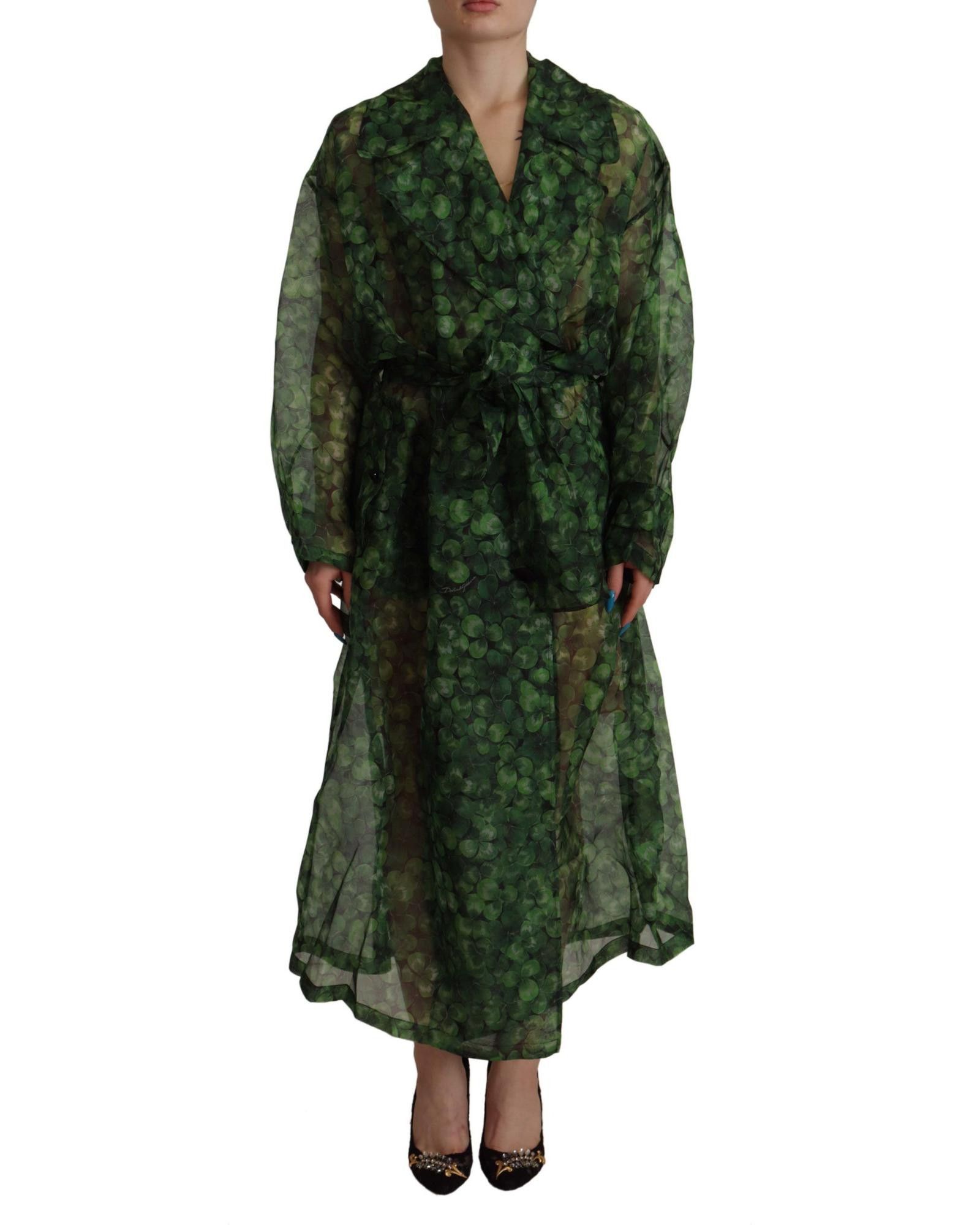 image of Dolce Gabbana Print Organza Trench Coat in Green, Women's (Size XS)