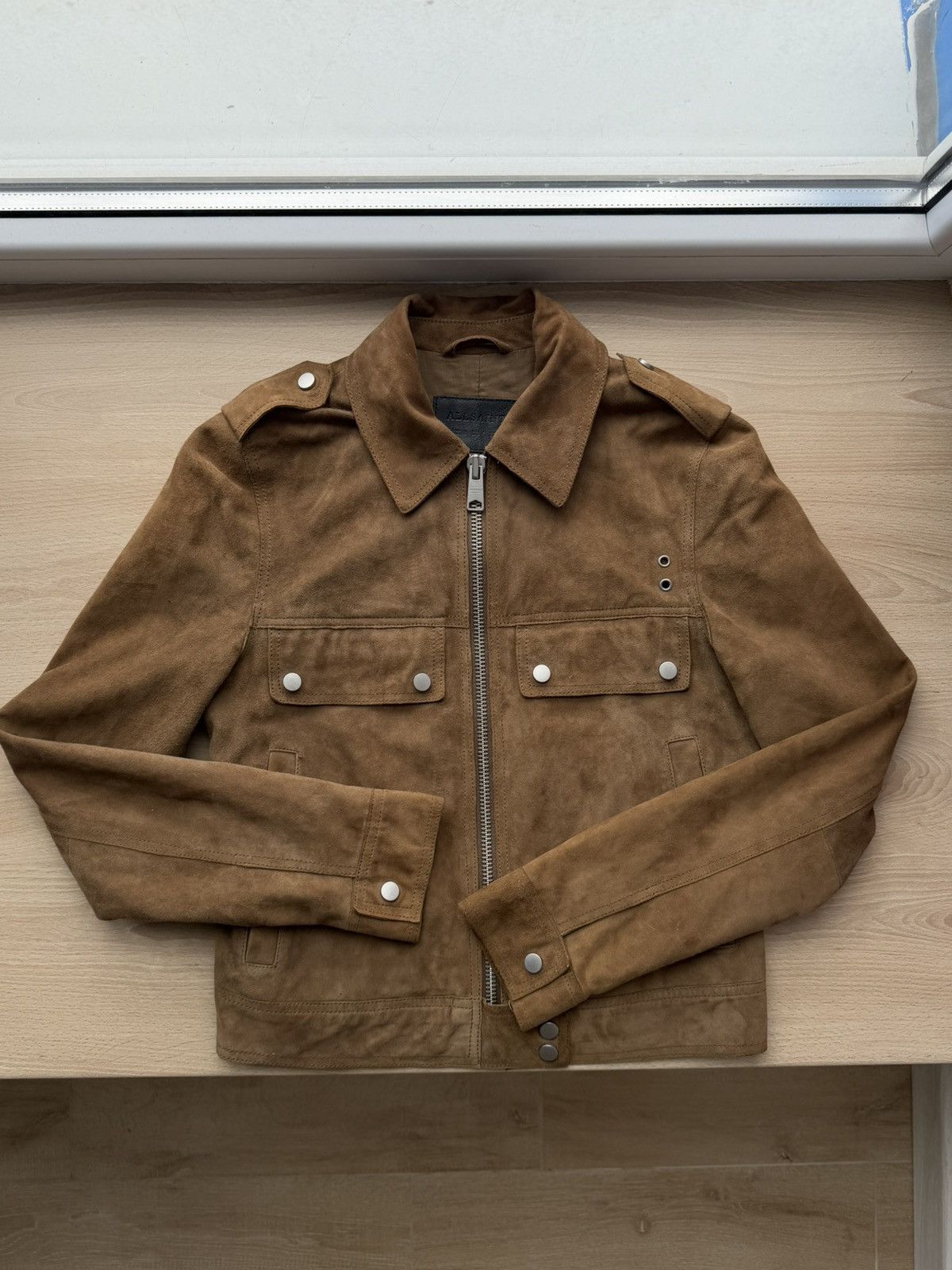 Allsaints Allsaints Suede Leather Brown Jacket Cropped Size S / US 4 / IT 40 - 1 Thumbnail