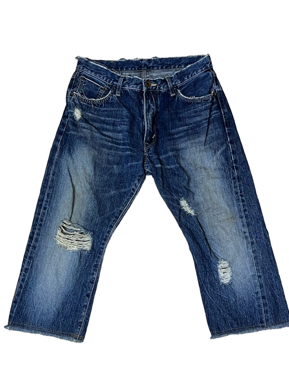 Edwin SICK🔥VINTAGE EDWIN 505s DISTRESSED SELVEDGE 3 QUARTER JEANS Size US 32 / EU 48 - 1 Thumbnail