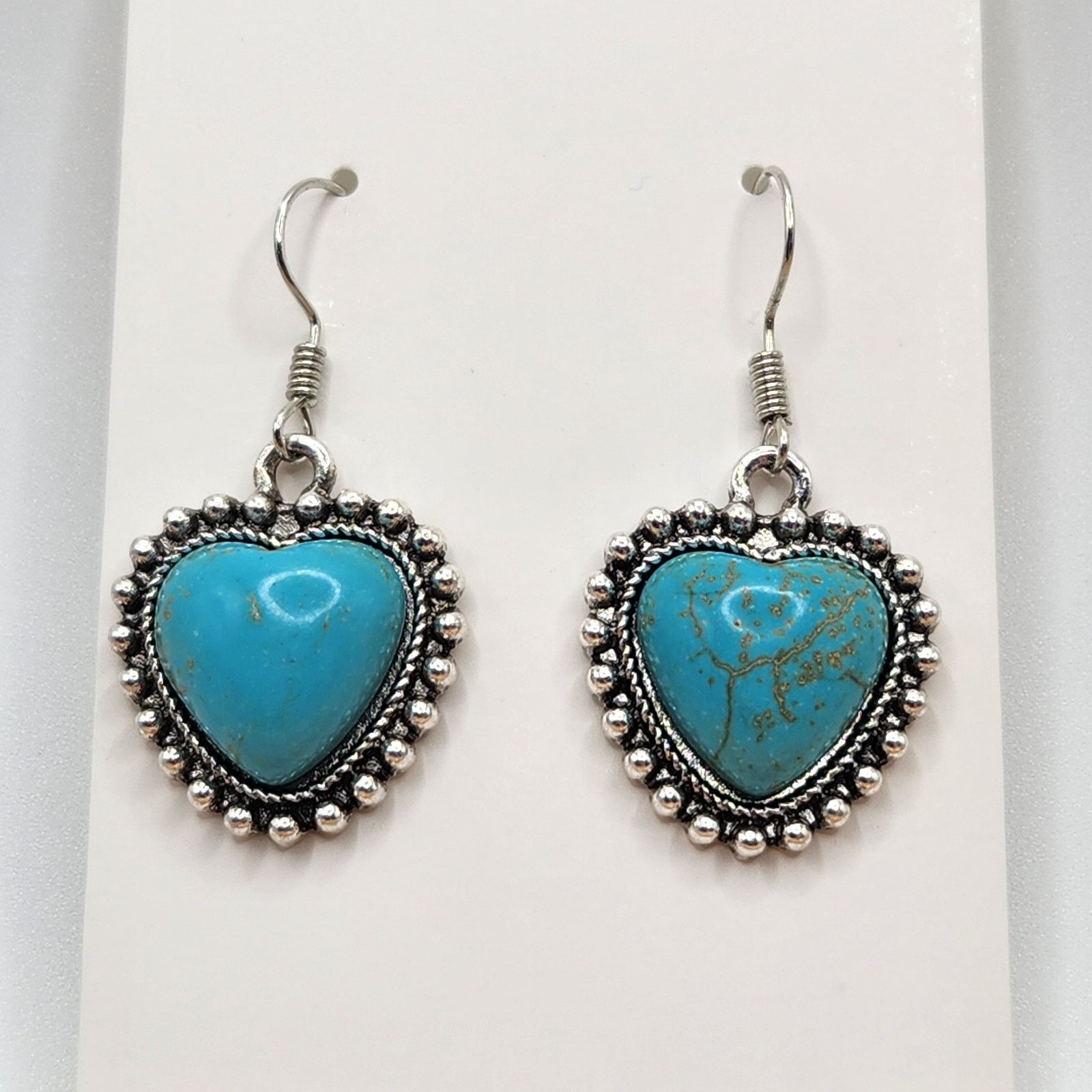 Other Boho Turquoise Heart Mosaic Drop Earrings - Vintage Style Size ONE SIZE - 1 Thumbnail