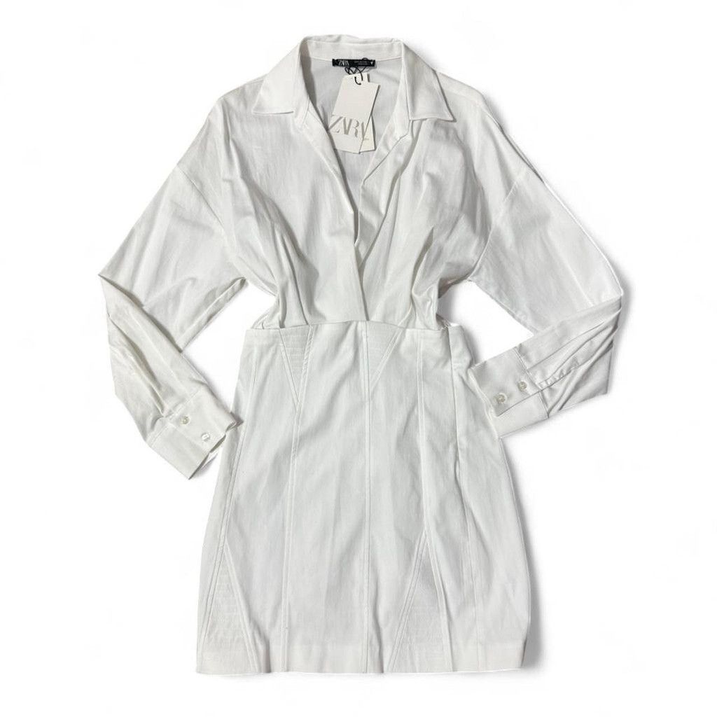 Zara NWT White Zara long sleeve shirt dress one piece dress Size S / US 4 / IT 40 - 5 Thumbnail