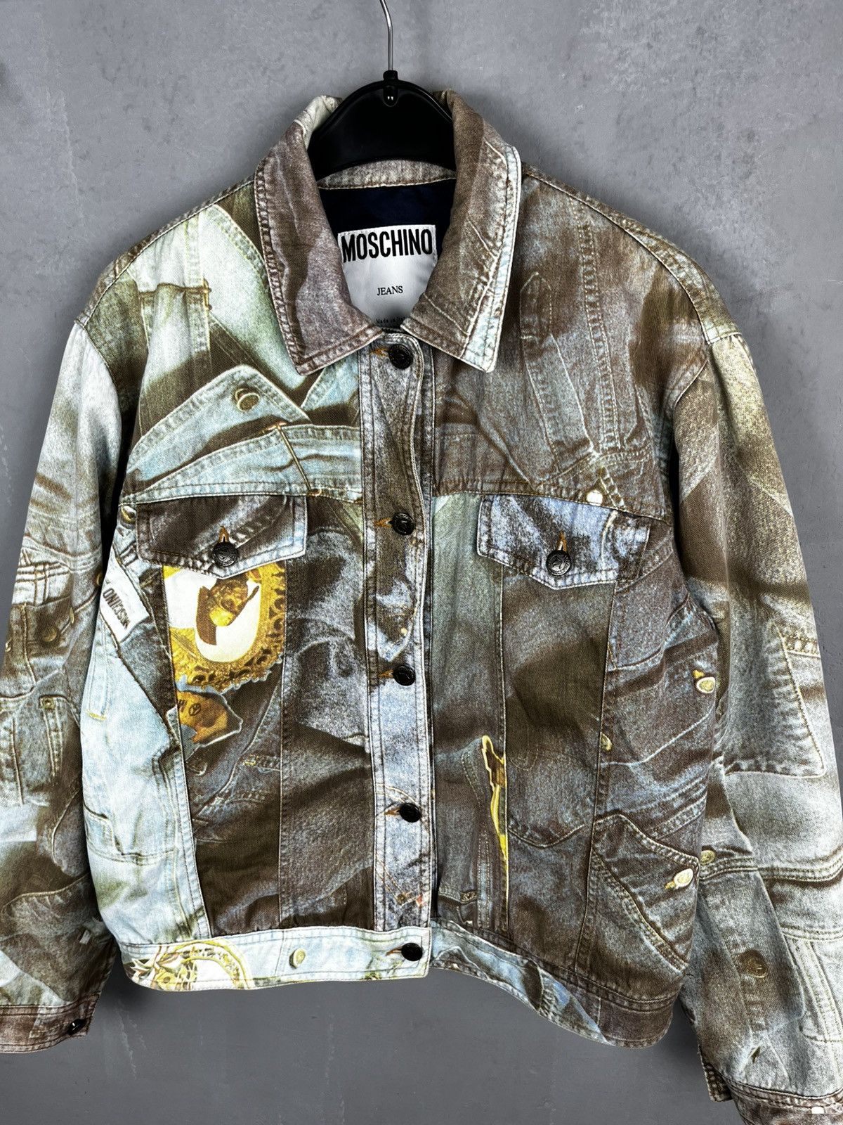 Moschino × Vintage 1990's Vintage Moschino Blue Denim Print Pattern Jacket Size L / US 10 / IT 46 - 2 Thumbnail