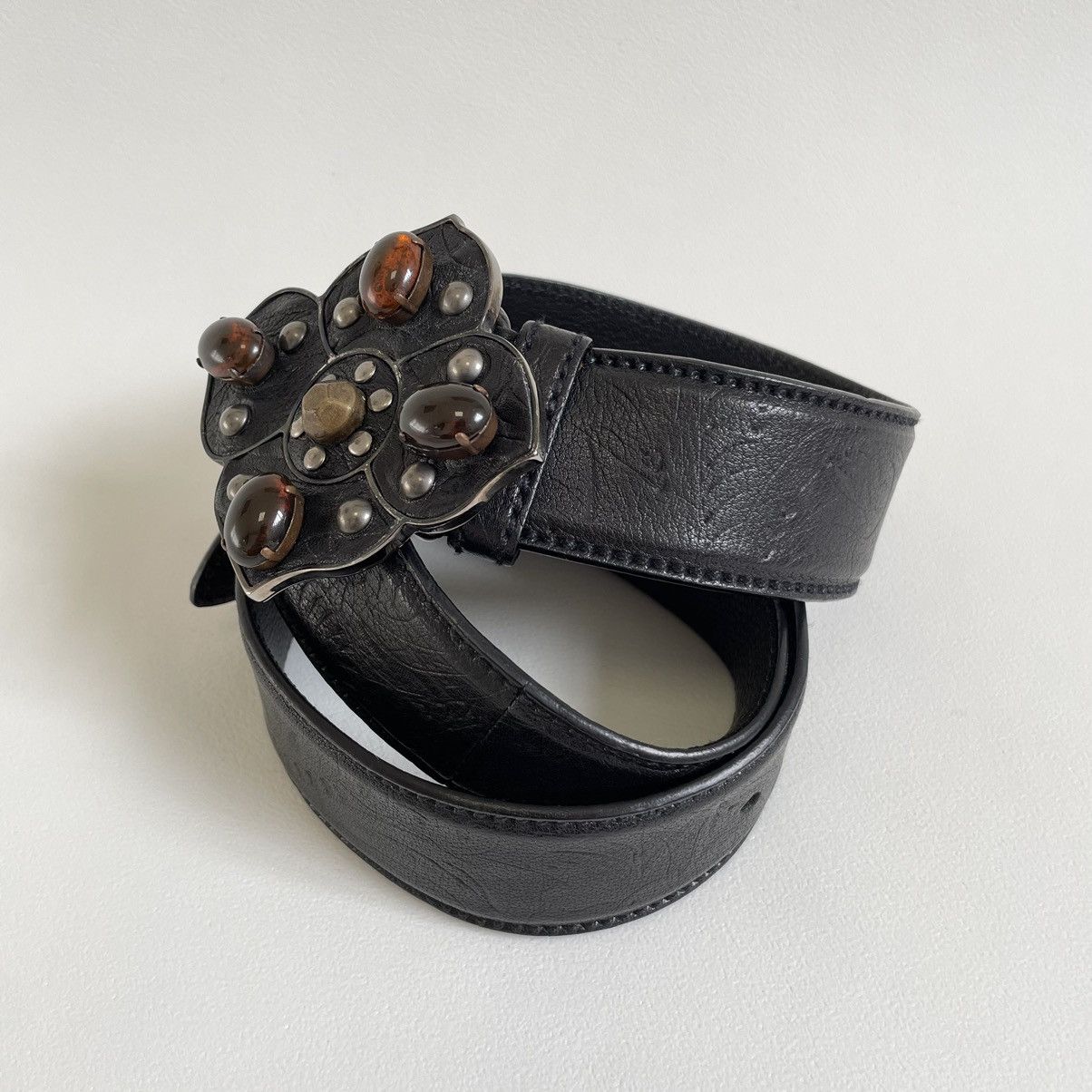 Miu Miu ‘Metal Flower Buckle’ Western Leather Belt Size 32 - 5 Thumbnail