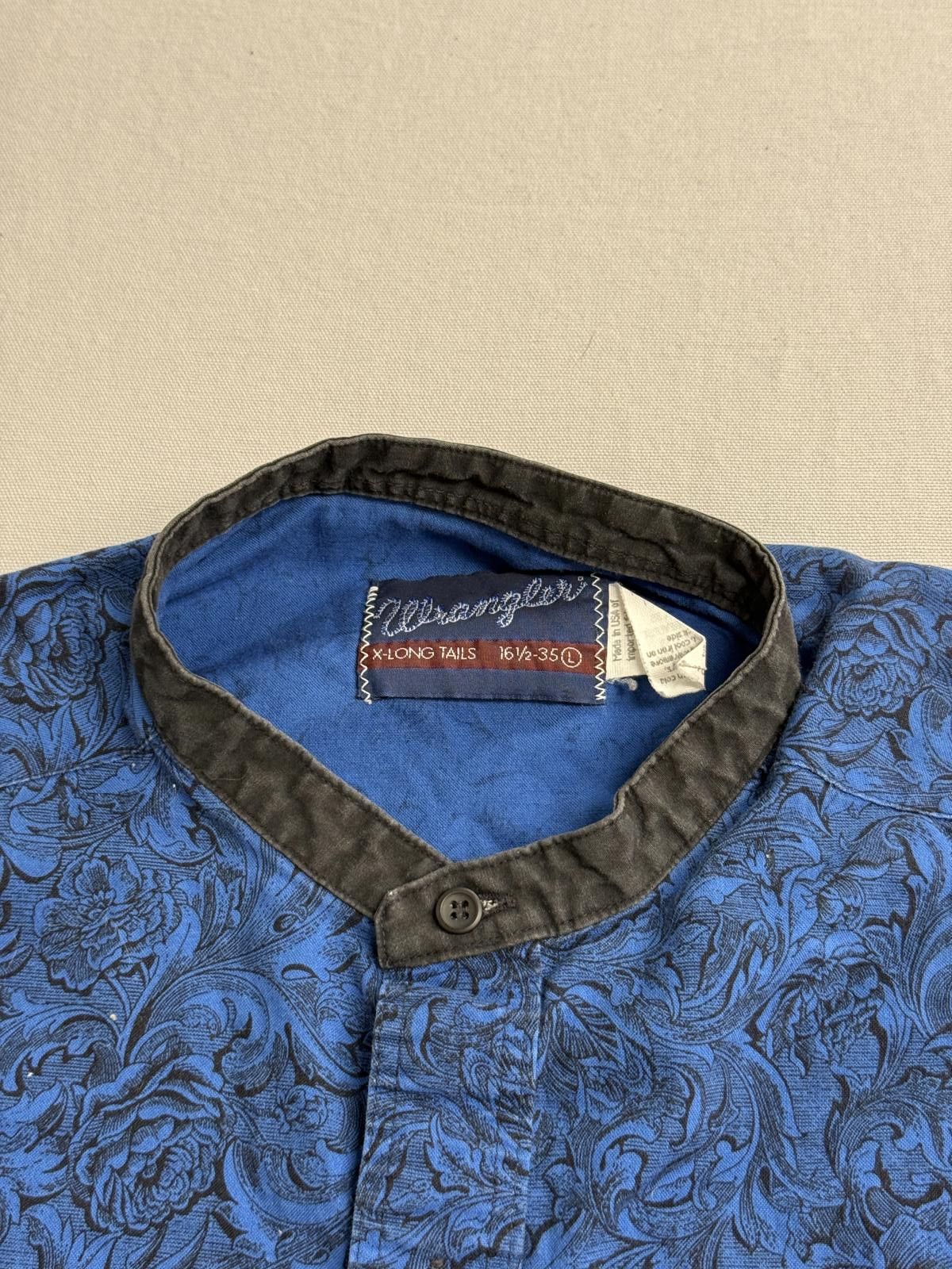 Wrangler Vintage Wrangler Grandad Collar Shirt LS Blue Long Sleeve L Size US L / EU 52-54 / 3 - 3 Thumbnail