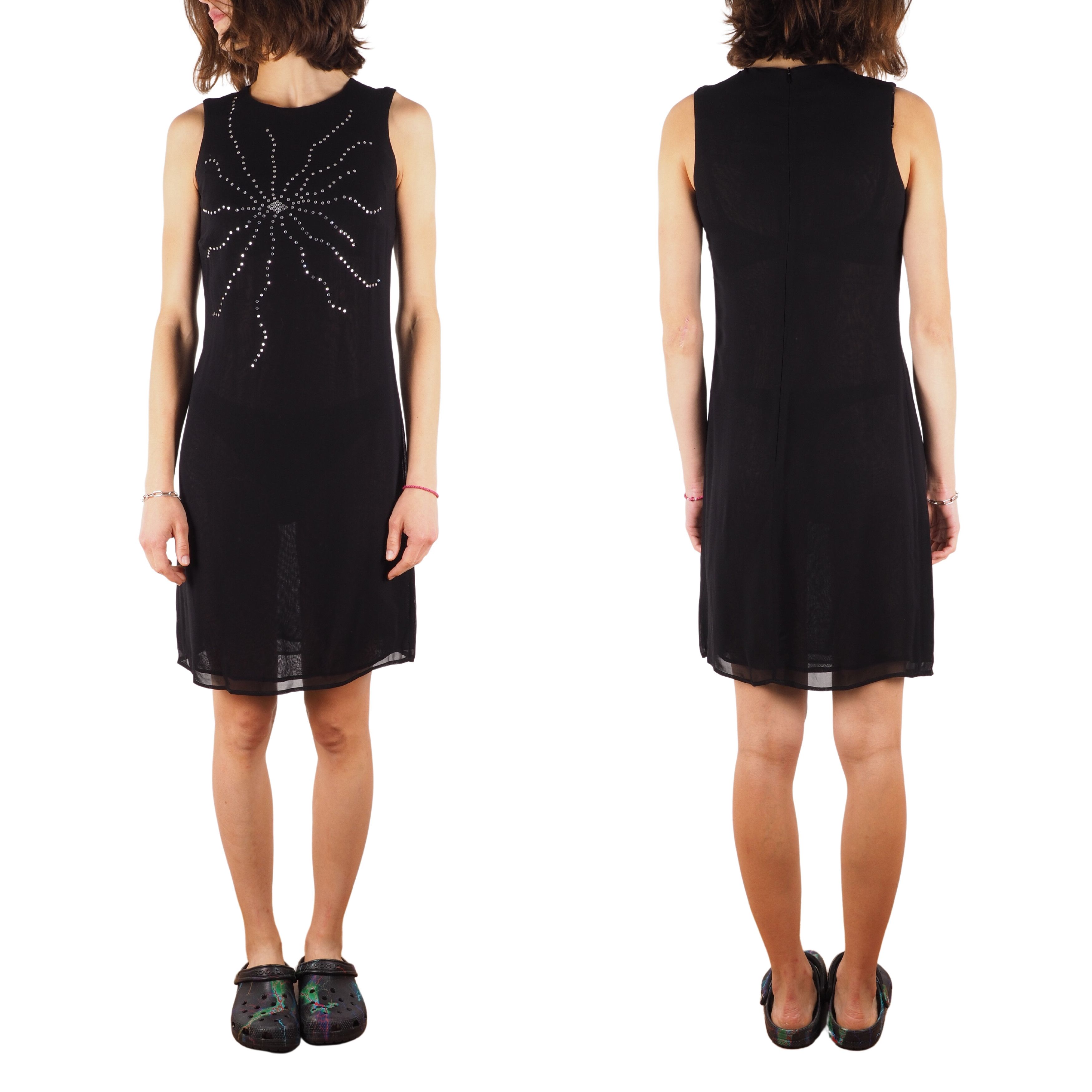 Versace × Versus × Vintage GIANNI VERSACE VERSUS Vintage Crystals Mesh Black Dress Size XS / US 0-2 / IT 36-38 - 2 Thumbnail