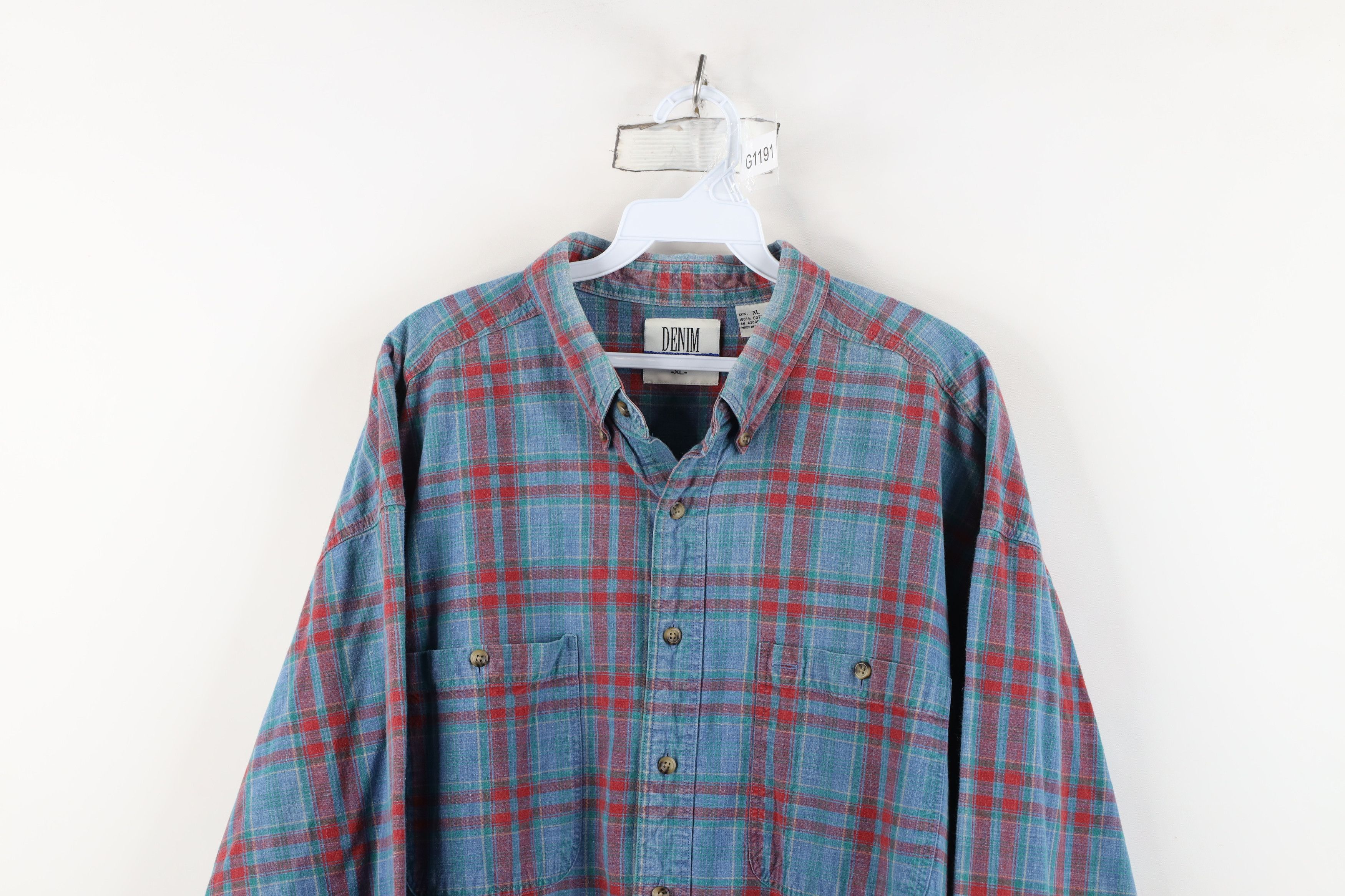 Vintage Vintage 90s Streetwear Chambray Button Down Shirt Plaid Size US XL / EU 56 / 4 - 2 Thumbnail