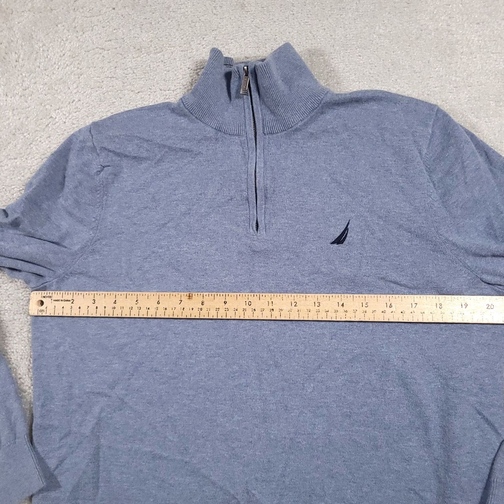 Nautica Nautica 1/4 Zip Pullover Sweater Mens Medium Light Blue Knit Slim Mock Neck Size US M / EU 48-50 / 2 - 7 Thumbnail