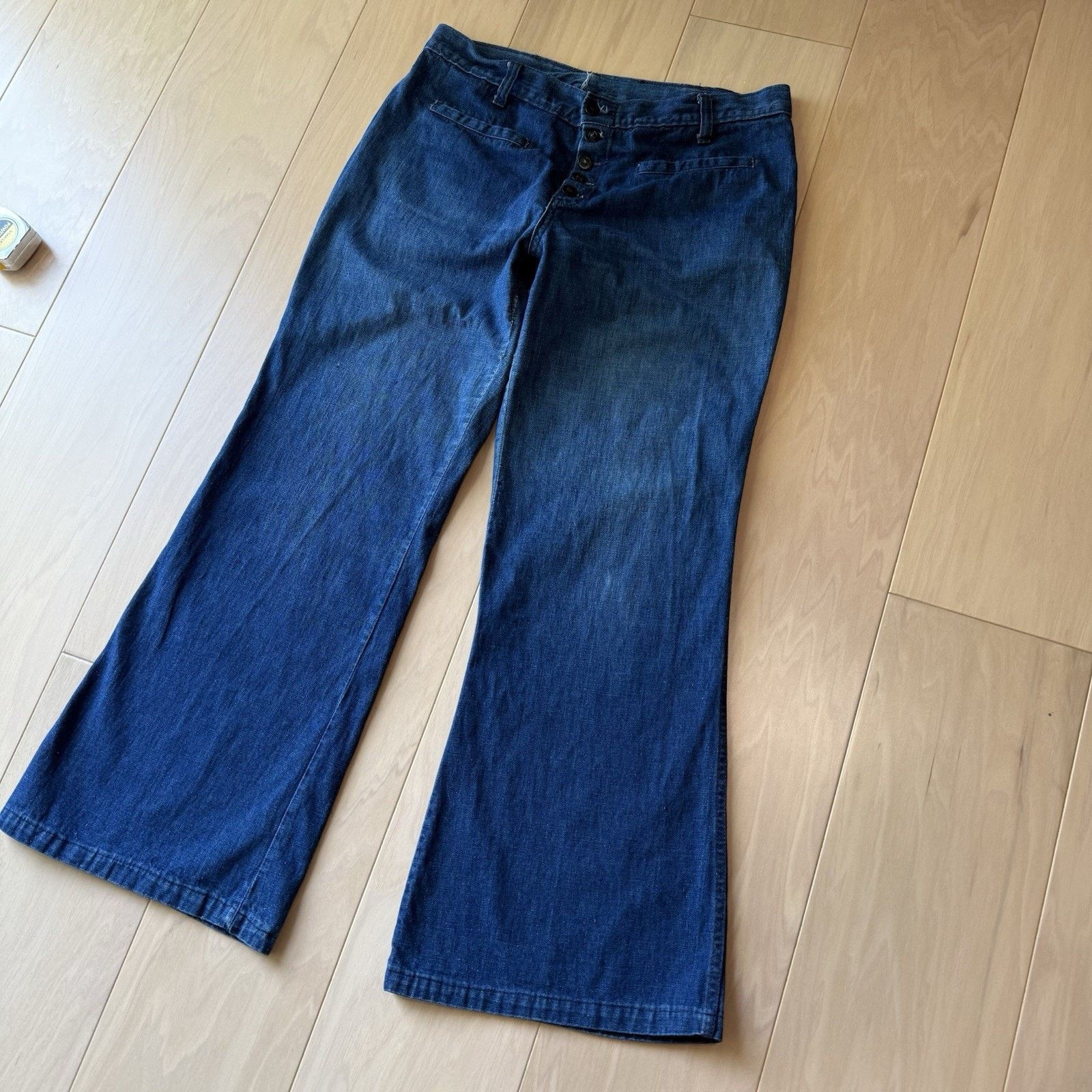 Vintage Vintage Navy Flare Pants 31 Blue Dark 70s Military Seafarer Size 31" - 9 Thumbnail