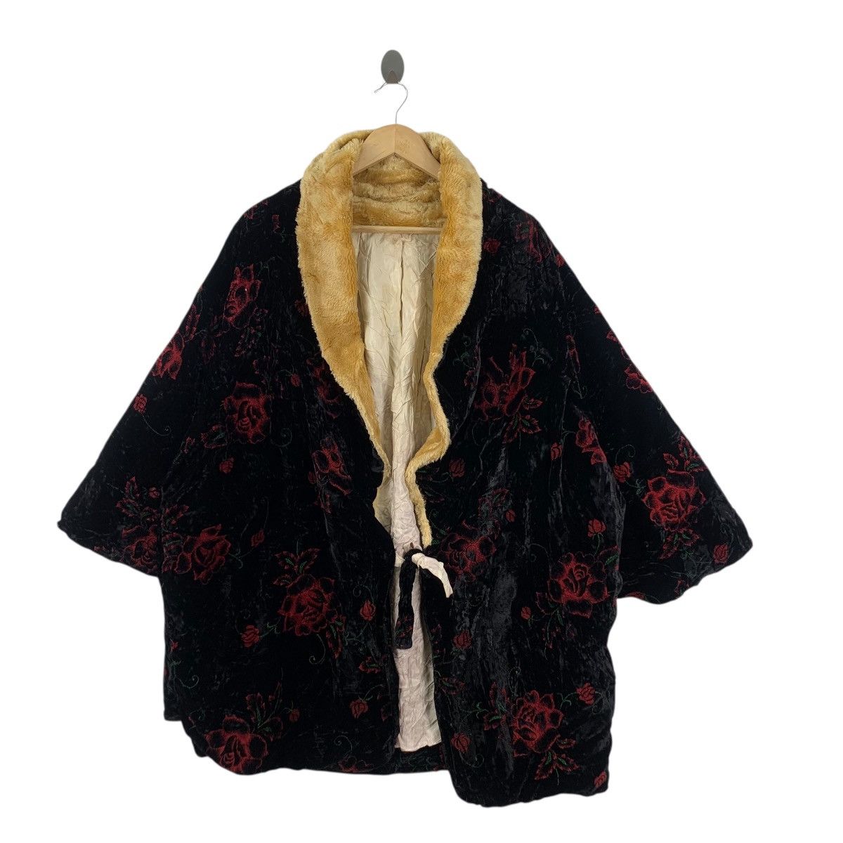 Vintage Vintage 70s KIMONO JAPAN FLORAL ROSE Velvet Haori Robe Coat Size XXL / US 16-18 / IT 52-54 - 4 Thumbnail