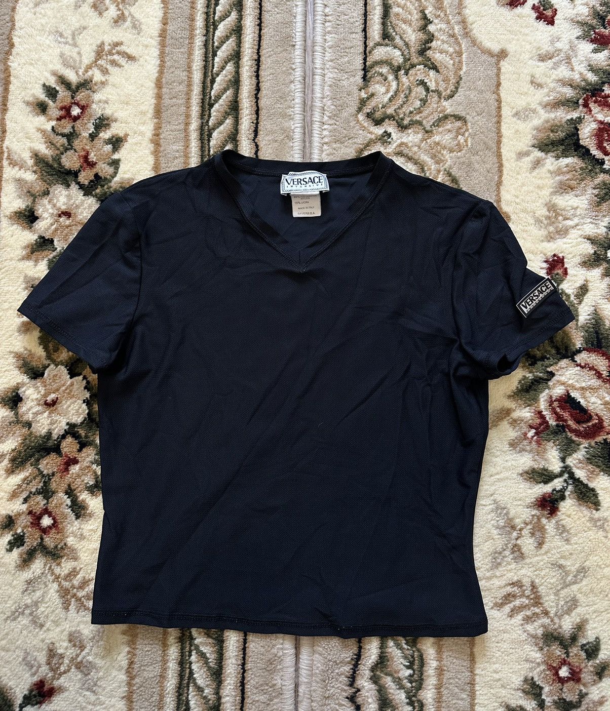 Versace × Vintage Versace Women Crop Top T-Shirt V Neck Made Italy Size XS-S Size S / US 4 / IT 40 - 1 Thumbnail