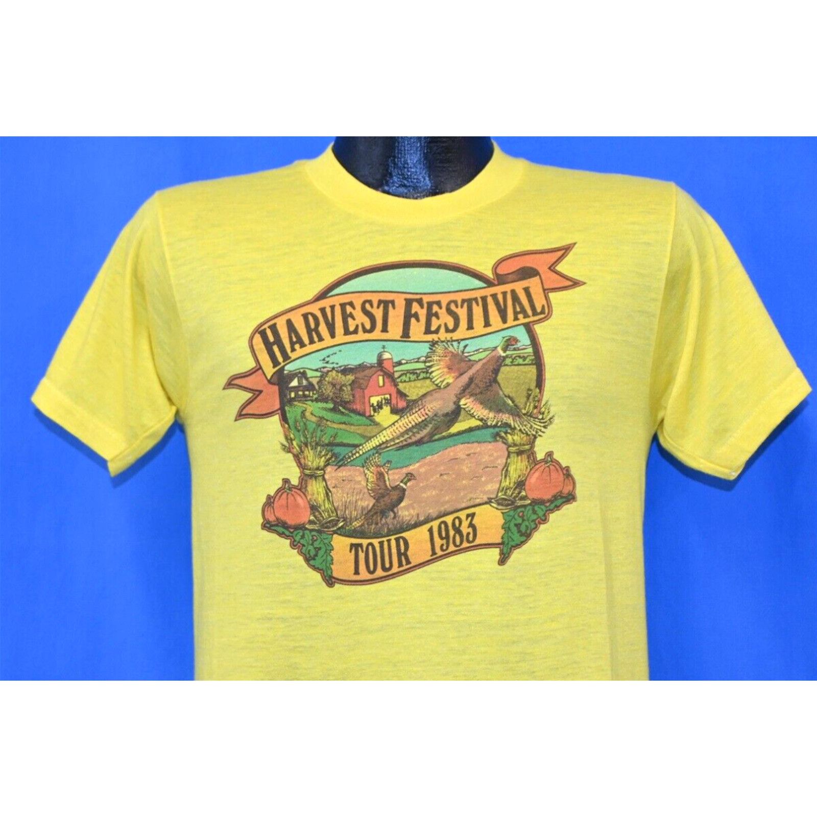 image of Vintage 80's Harvest Festival Tour 1983 Bluegrass Country Music T-Shirt Small S in White, Men's