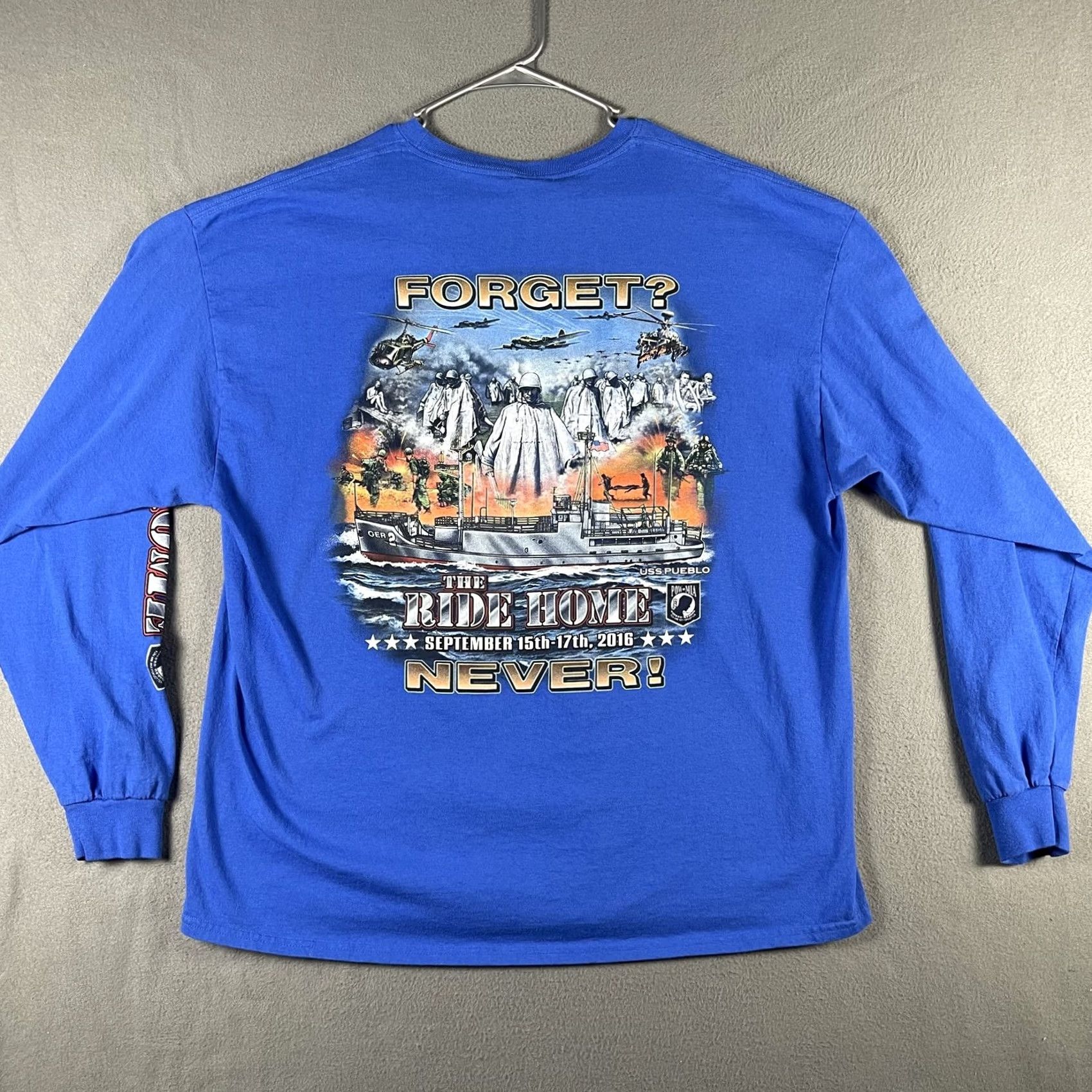 Gildan The Ride Home Shirt Mens 2XL Blue Long Sleeve POW MIA USS Pueblo Veteran 2016 Size US XXL / EU 58 / 5 - 2 Thumbnail