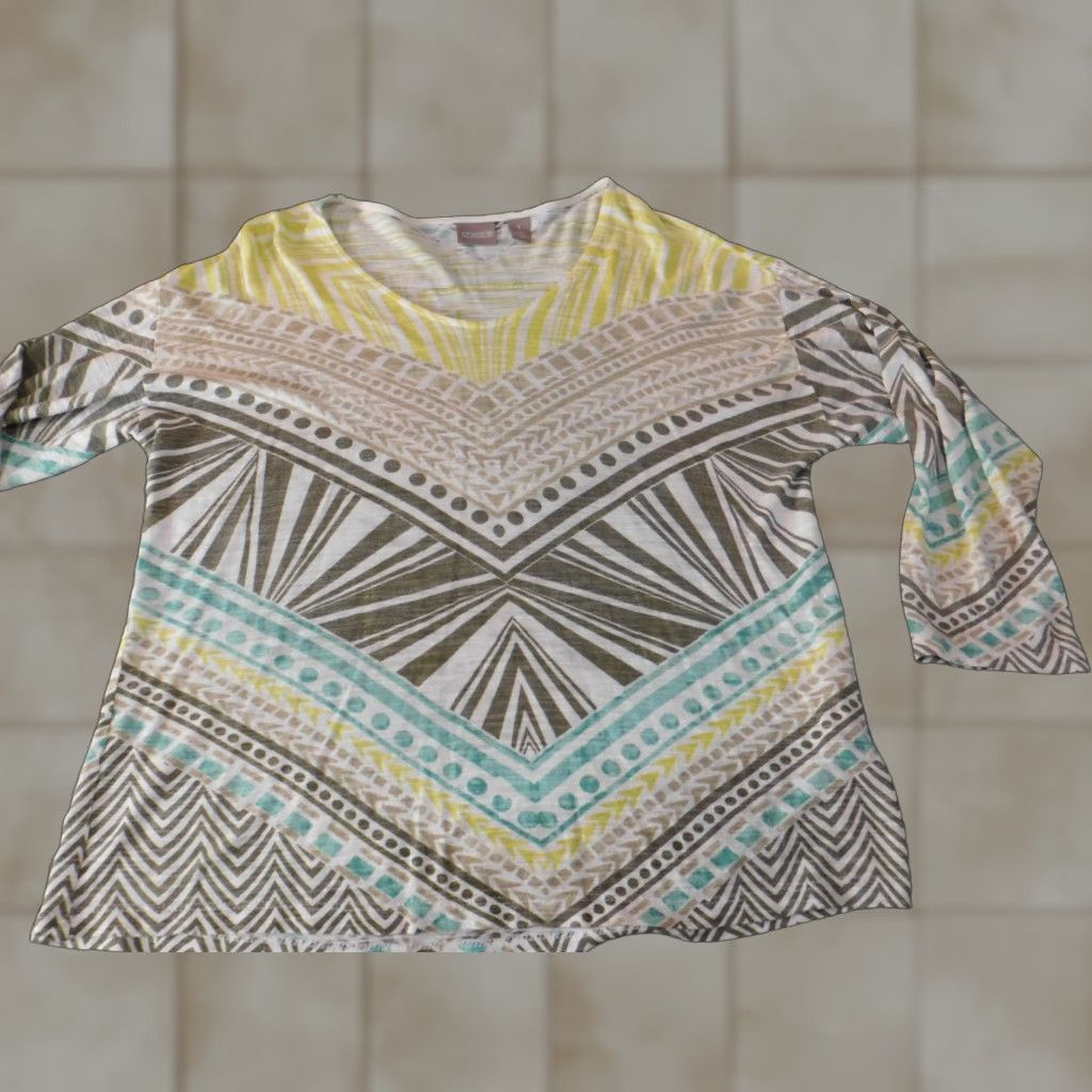 Vintage Chicos Blouse Shirt Womens V-Neck Striped Yellow Viscoe Knit Button Casual 1 Regular Designer 90s? Size XS / US 0-2 / IT 36-38 - 1 Thumbnail