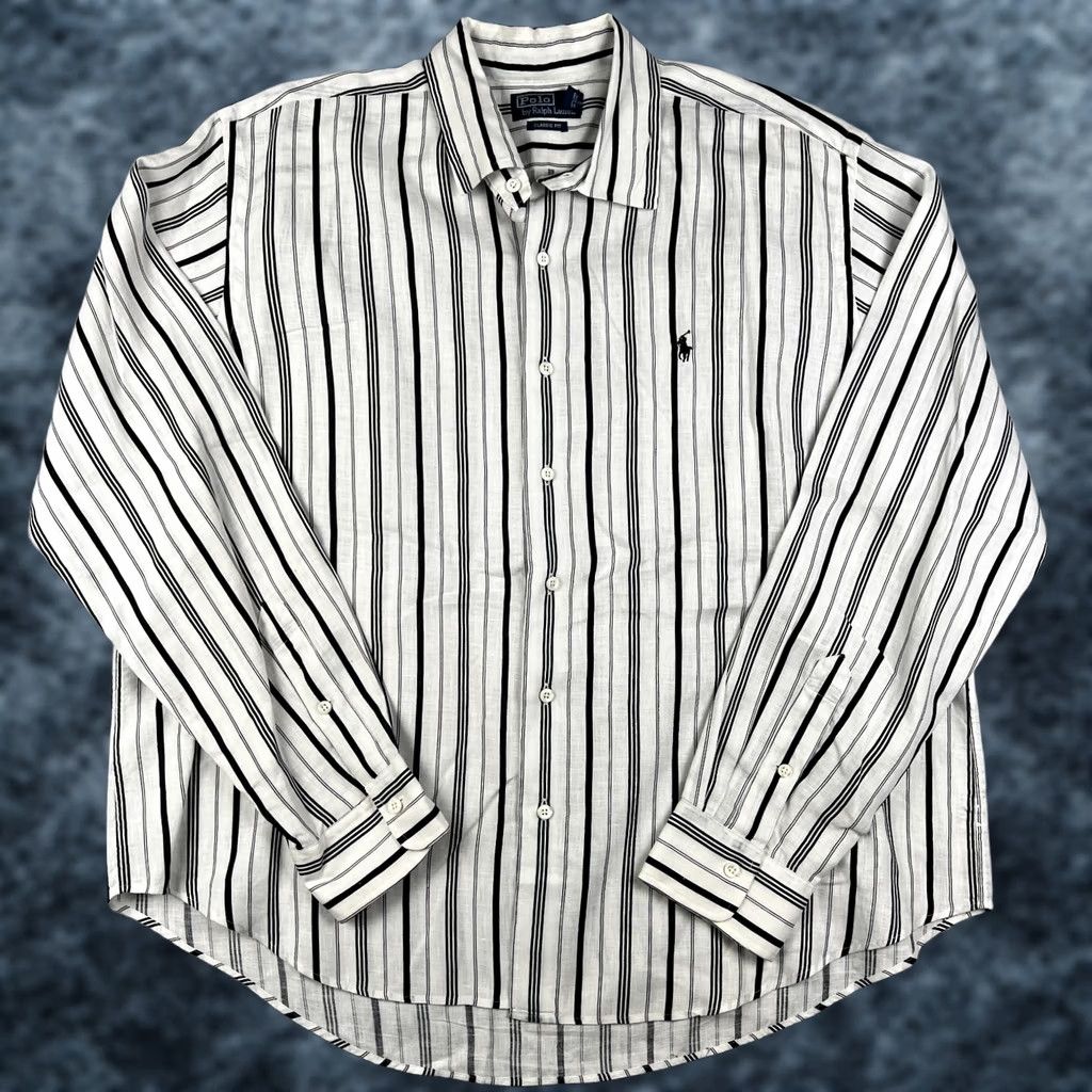 Polo Ralph Lauren Polo Ralph Lauren Shirt Long Sleeve Button 2XL Striped White Black Linen Size US XXL / EU 58 / 5 - 1 Thumbnail