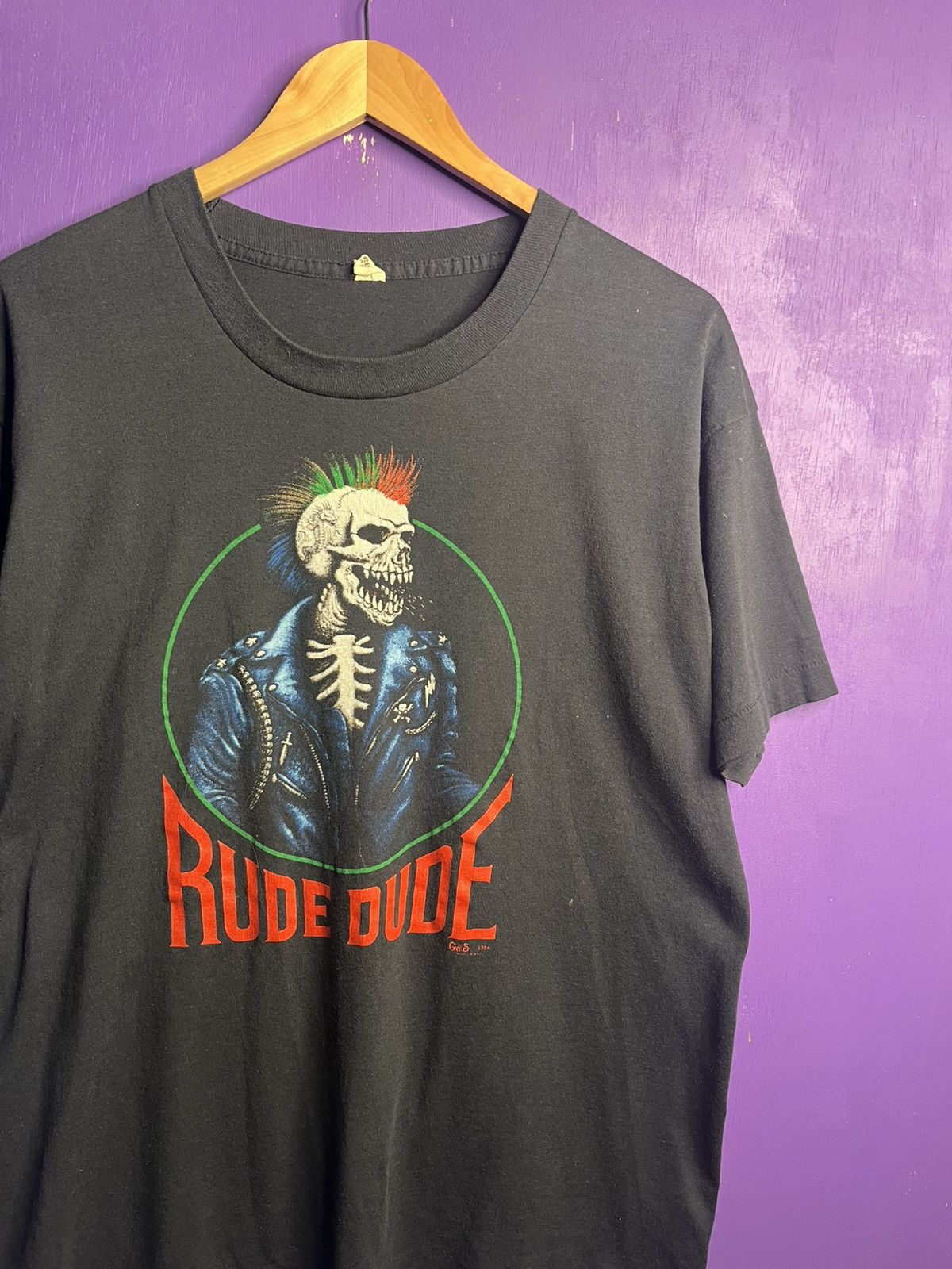 Vintage Vintage 1988 Rude dude skeleton biker tee Size US L / EU 52-54 / 3 - 3 Thumbnail