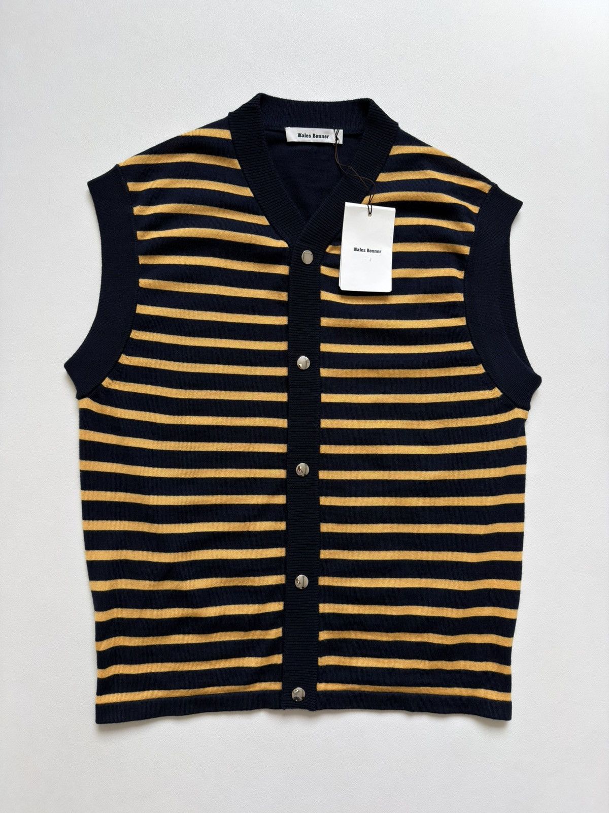 Wales Bonner ‘Kamau’ Blue/Yellow Striped Wool Cardigan Size US M / EU 48-50 / 2 - 18 Thumbnail
