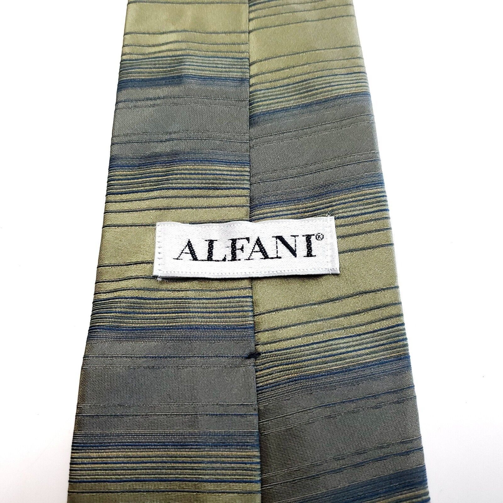 Alfani Alfani Green Silk Tie Woven Short Wide Horizontal Stripes Size ONE SIZE - 4 Thumbnail