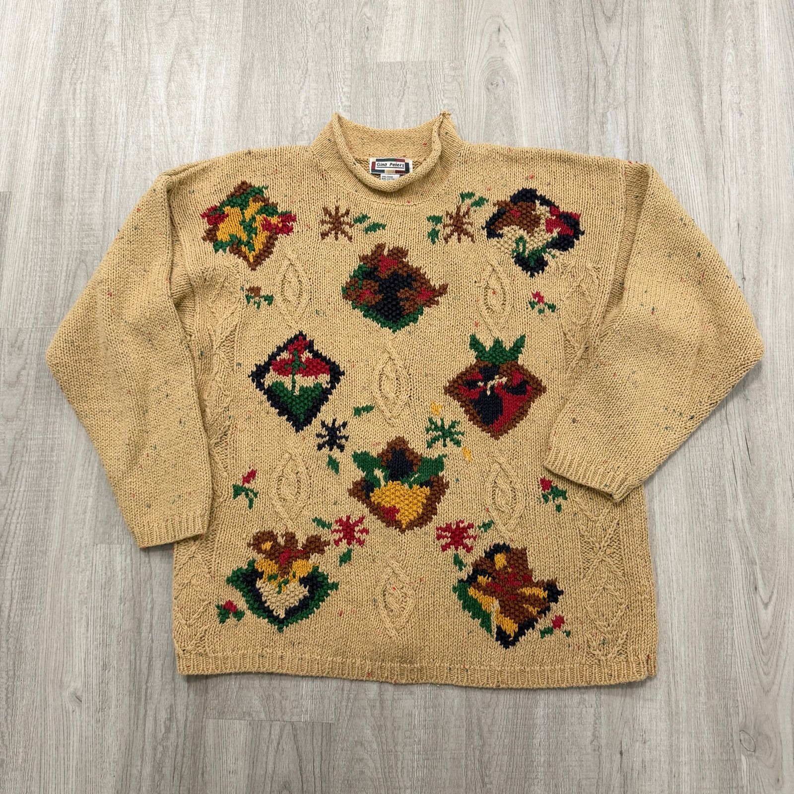 Vintage Vintage Gina Peters Roll Neck Sweater Women's Large Floral Size L / US 10 / IT 46 - 1 Thumbnail