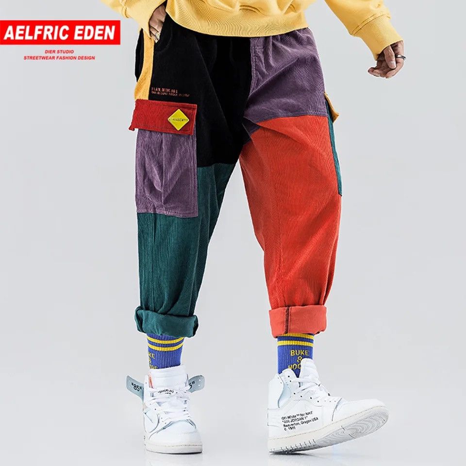 Japanese Brand Corduroy Casual Pants Men Colorful Harem Joggers Sweatpants Size US 33 - 1 Thumbnail