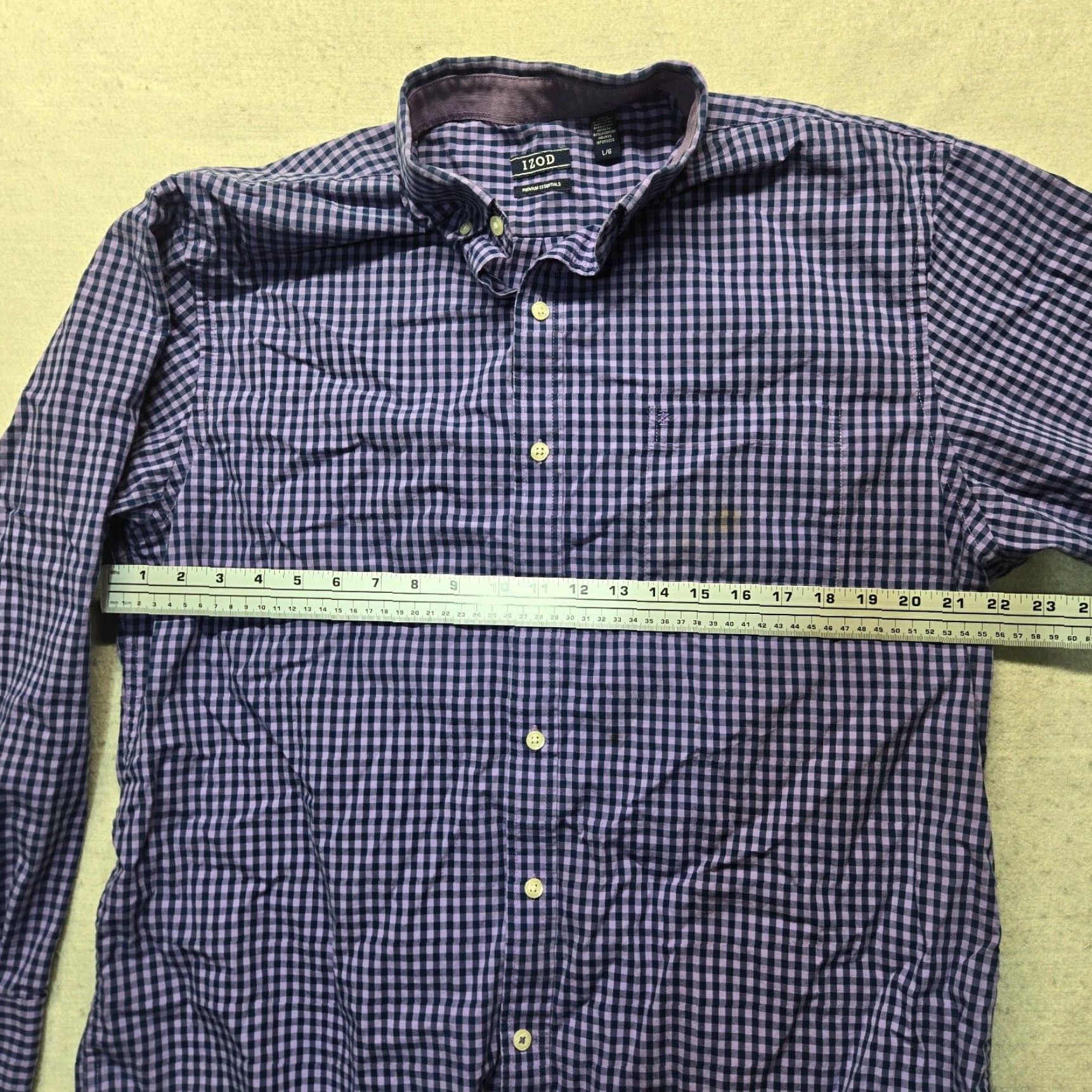 Izod IZOD Button-Up Shirt Purple Checkered Long Sleeve Adult Men Size L Large Purple Slim Fit Cotton Button-Down Short Sleeve? Size US L / EU 52-54 / 3 - 4 Thumbnail
