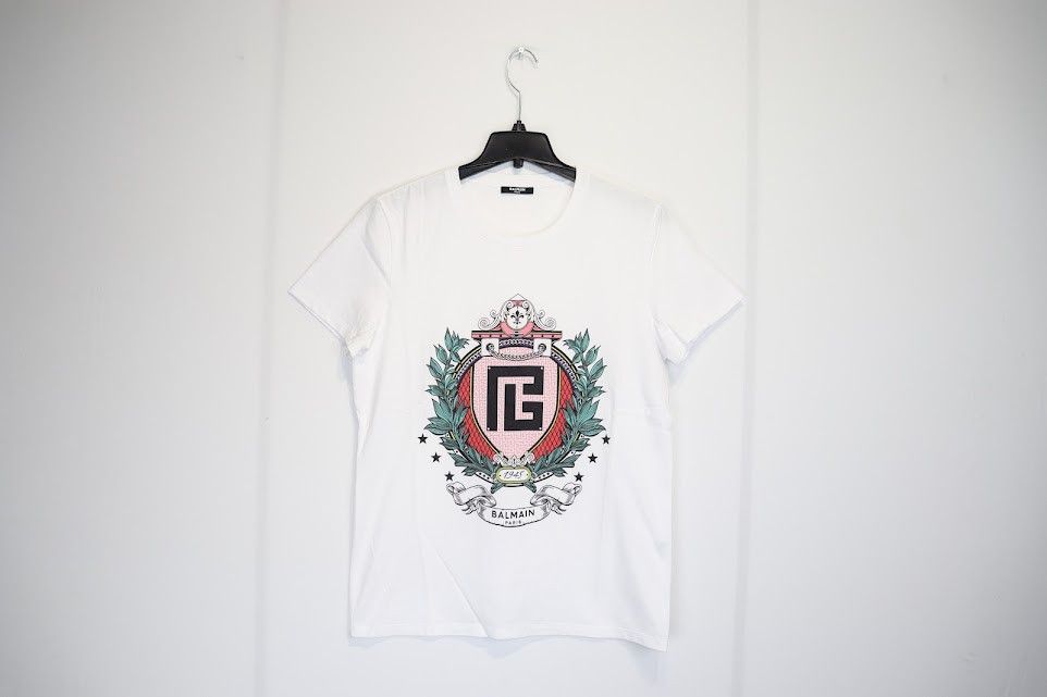 Balmain o1rshd1 Crest Logo T-Shirt / 374 Saint-Honore in White Size US M / EU 48-50 / 2 - 1 Thumbnail