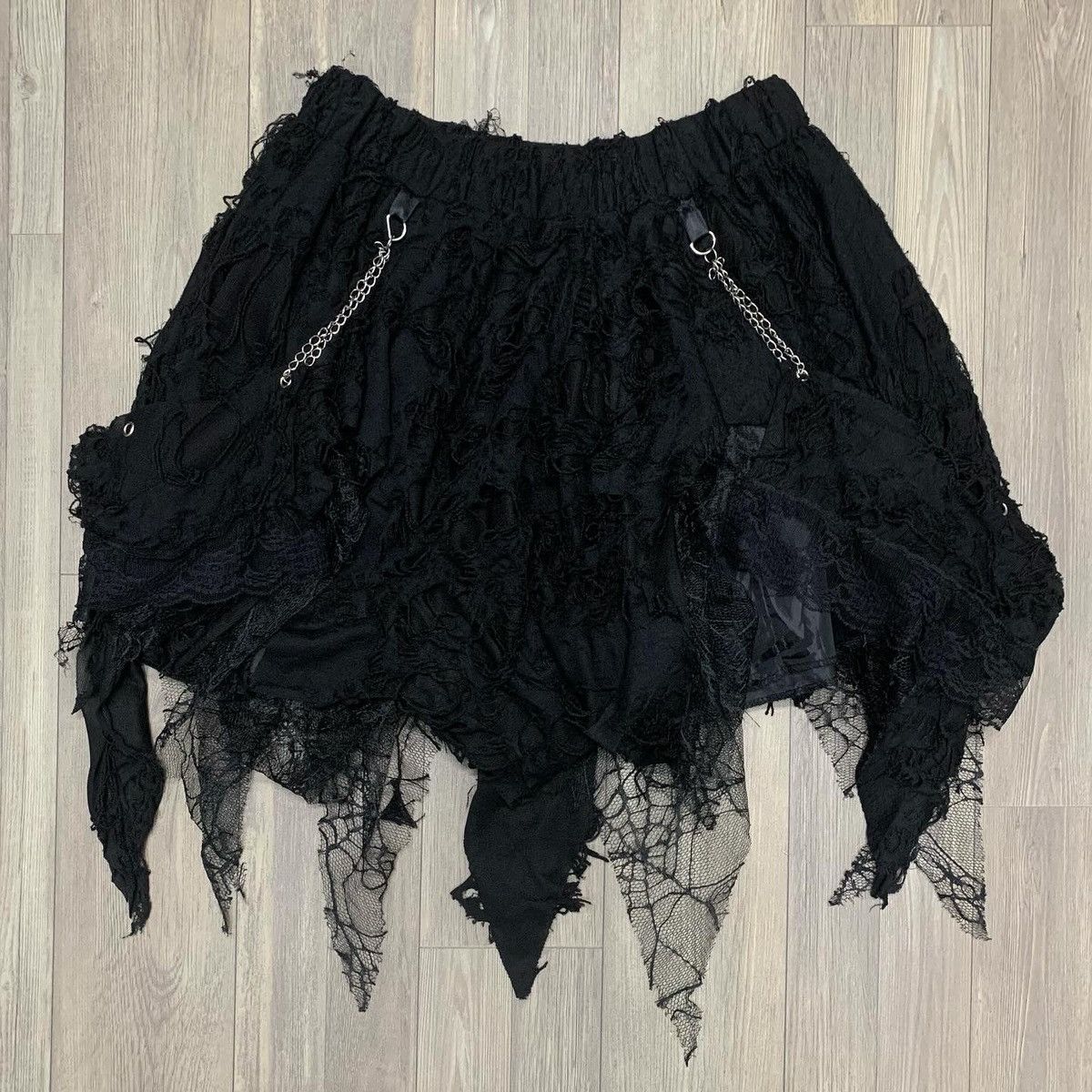 image of If Six Was Nine x Le Grande Bleu L G B Drug Honey Layered Distressed Spiderweb Mesh Skirt in Black,